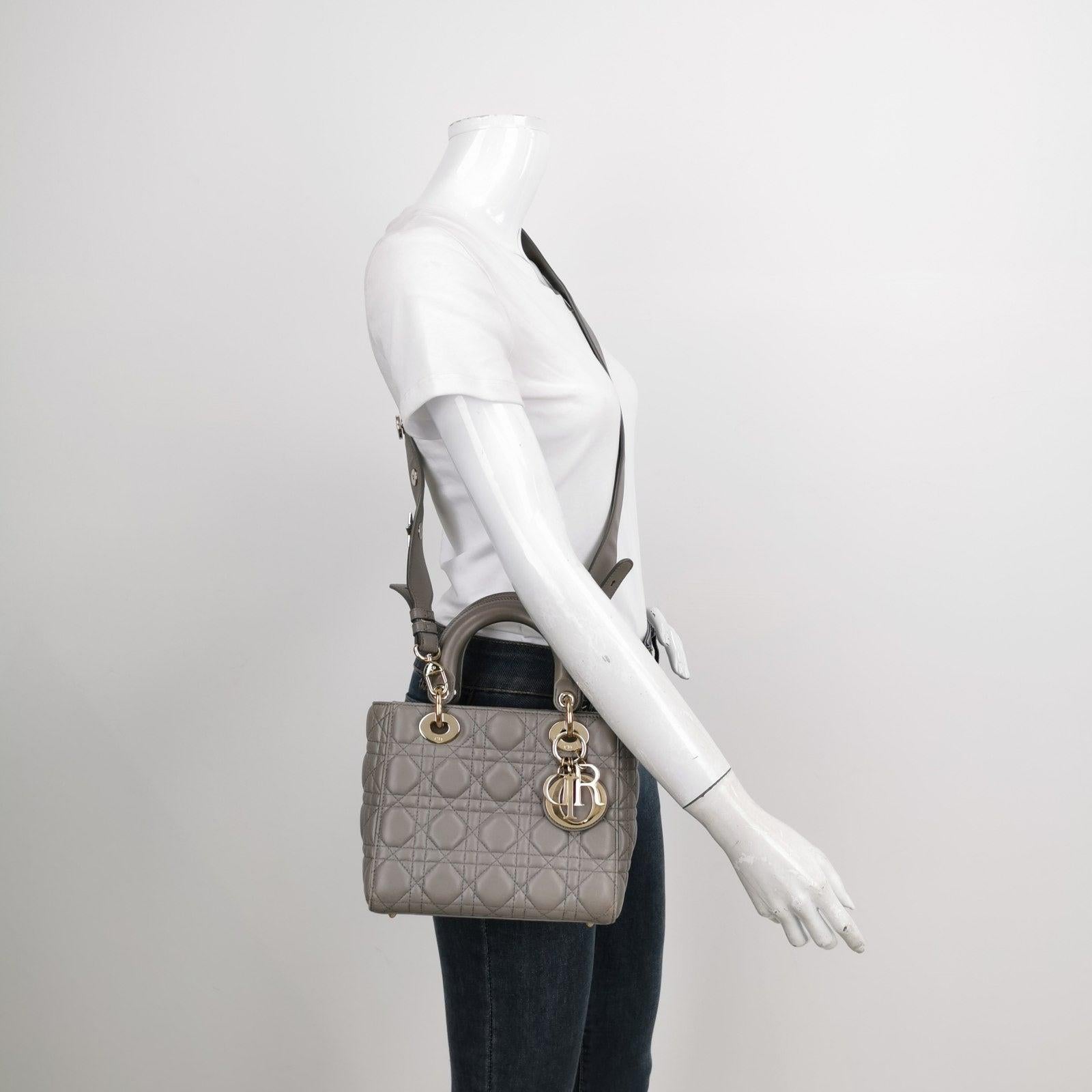 Lady Dior ABCdior 2017 Grey Cannage Lambskin Leather Handbag
  These are professional photos of the actual bag.
  
  
  Accentuate your look with the timeless style of Small Lady Dior My Abcdior, crafted in Burnt Orange Lambskin Leather. This