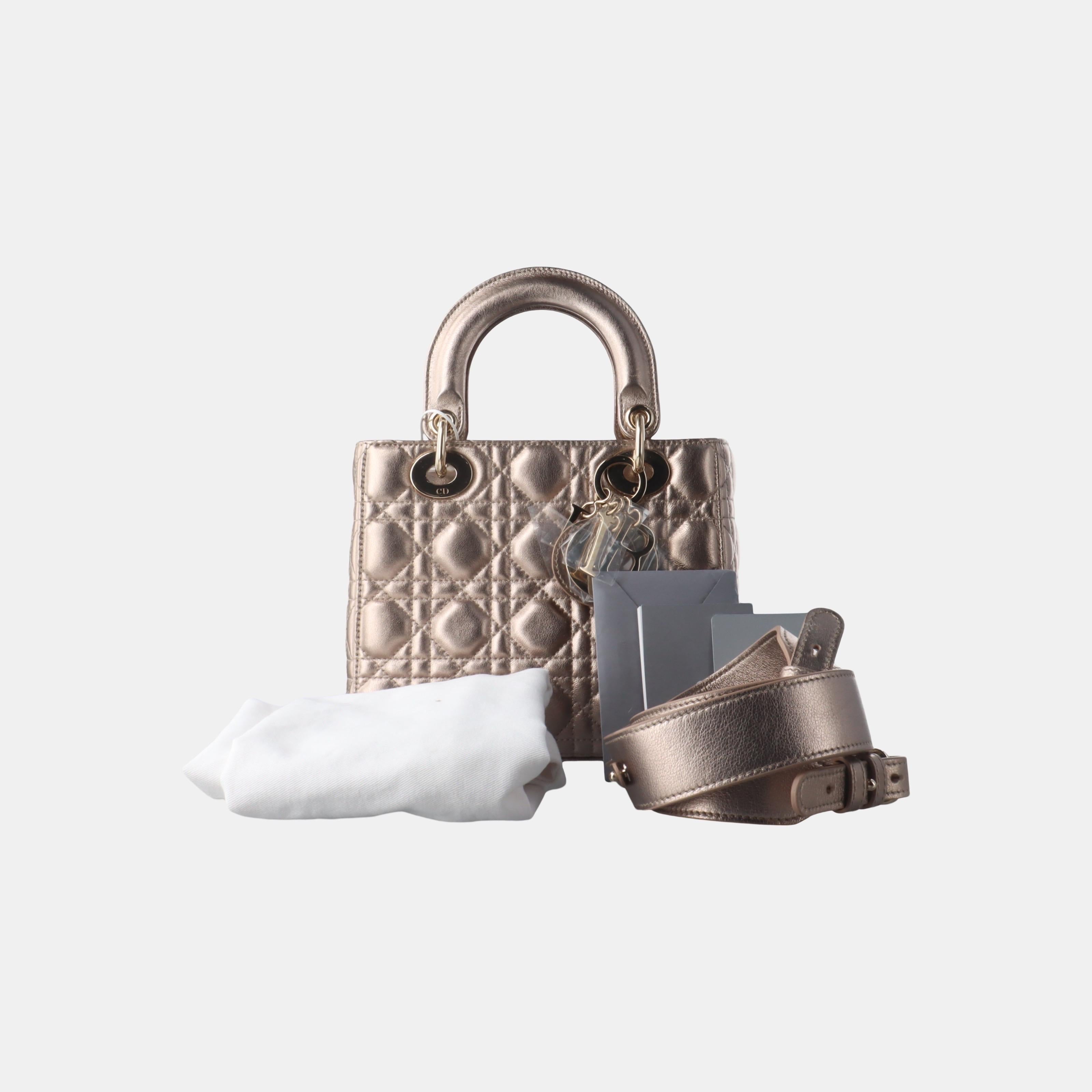 Gray Lady Dior ABCdior Small Pink Irediscent and Metallic Cannage Lambskin Handbag