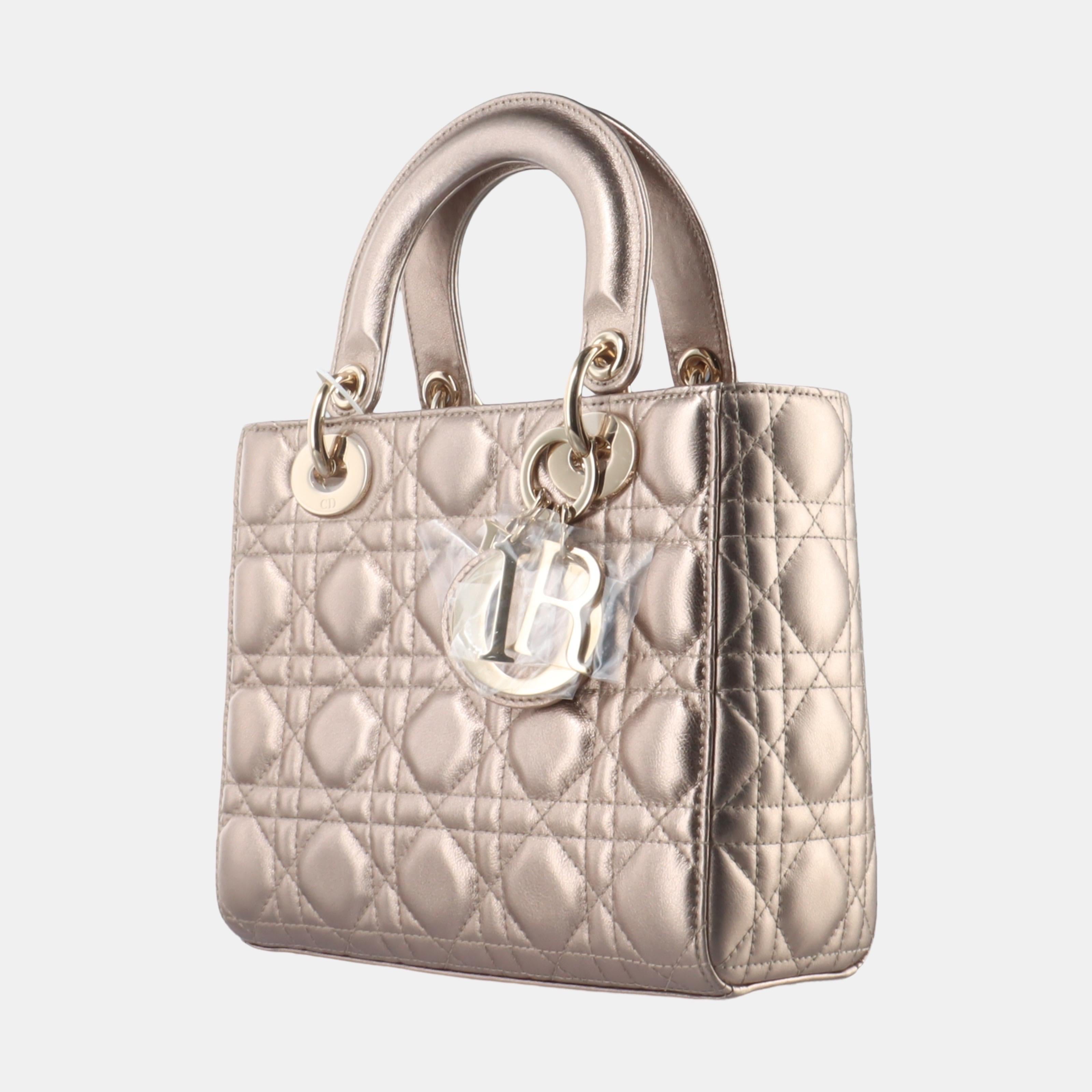 Lady Dior ABCdior Small Pink Irediscent and Metallic Cannage Lambskin Handbag In Good Condition In AUBERVILLIERS, FR