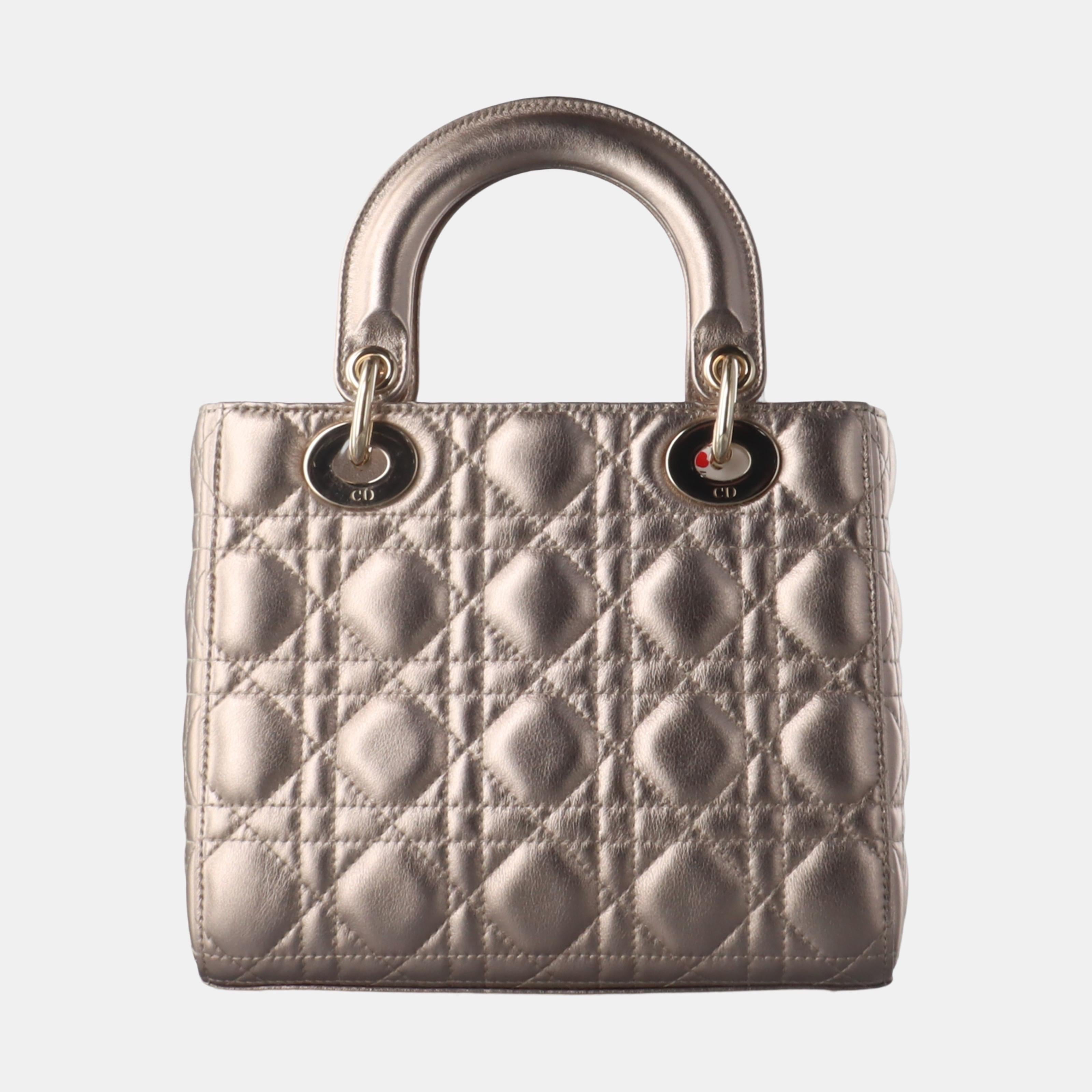 Women's Lady Dior ABCdior Small Pink Irediscent and Metallic Cannage Lambskin Handbag