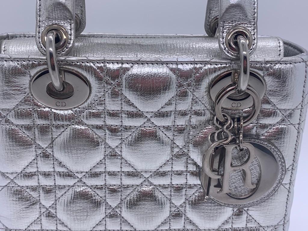 Lady Dior ABCdior Small Silver Cannage Lambskin Handbag with Strap 6