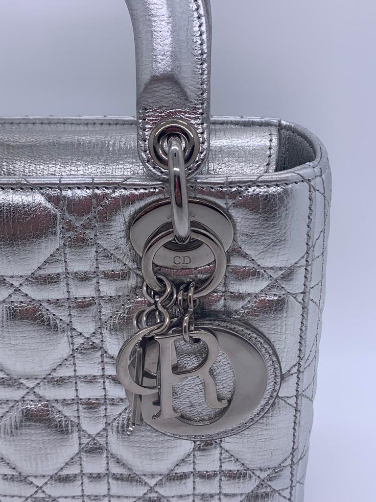 Lady Dior ABCdior Small Silver Cannage Lambskin Handbag with Strap 7