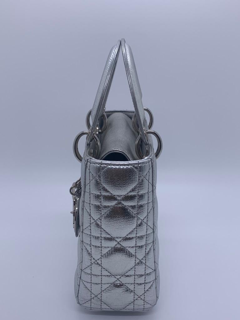 Women's Lady Dior ABCdior Small Silver Cannage Lambskin Handbag with Strap