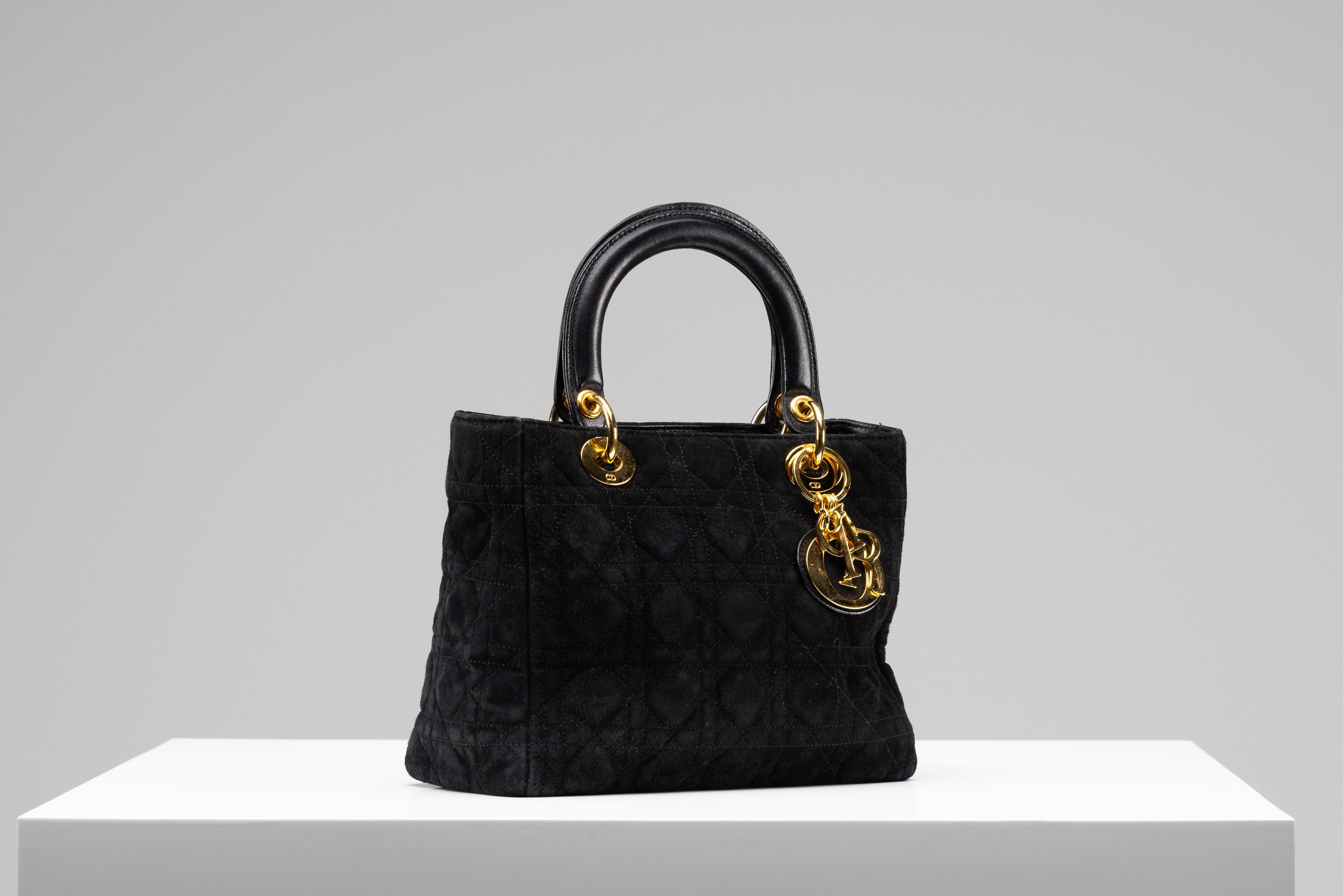 Lady Dior Bag Black Vintage Suede In Good Condition In Roosendaal, NL
