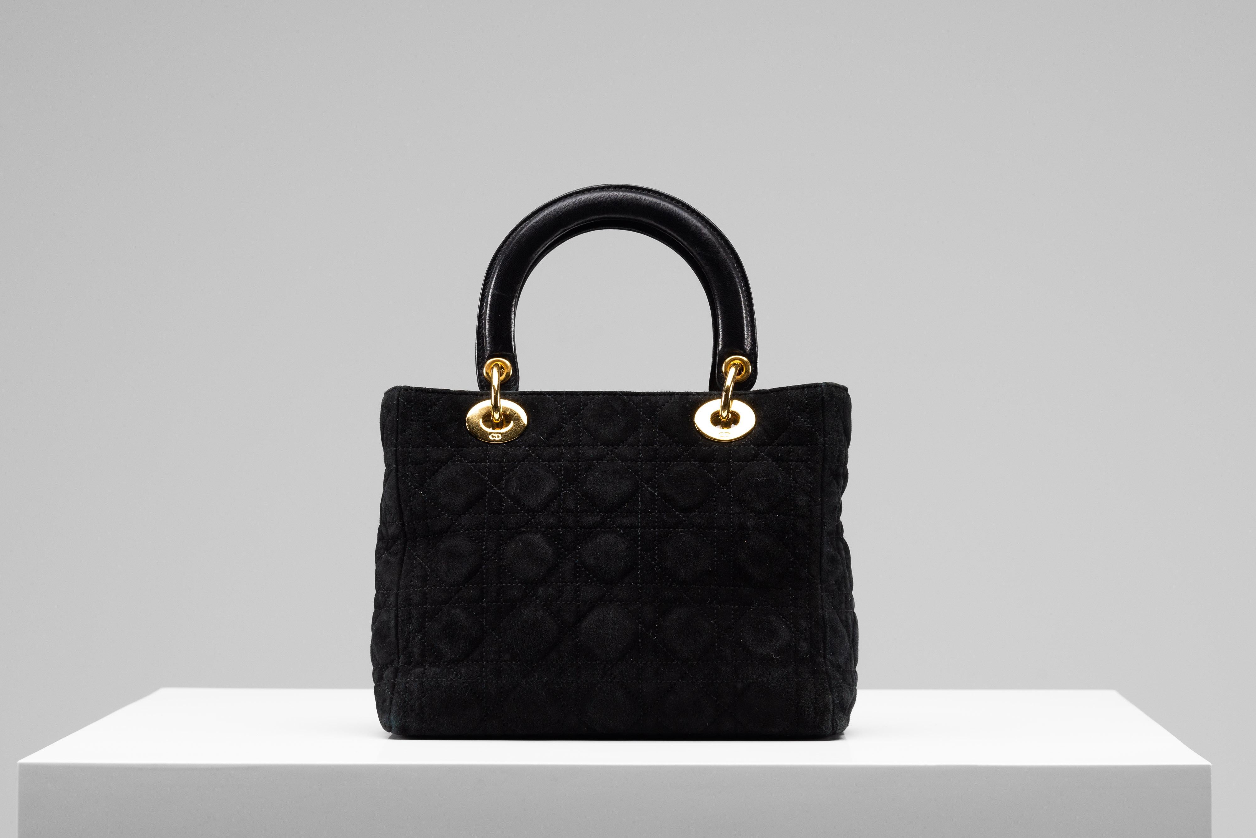 Women's or Men's Lady Dior Bag Black Vintage Suede