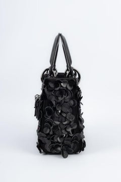 Sac Lady Dior en cuir noir et satin