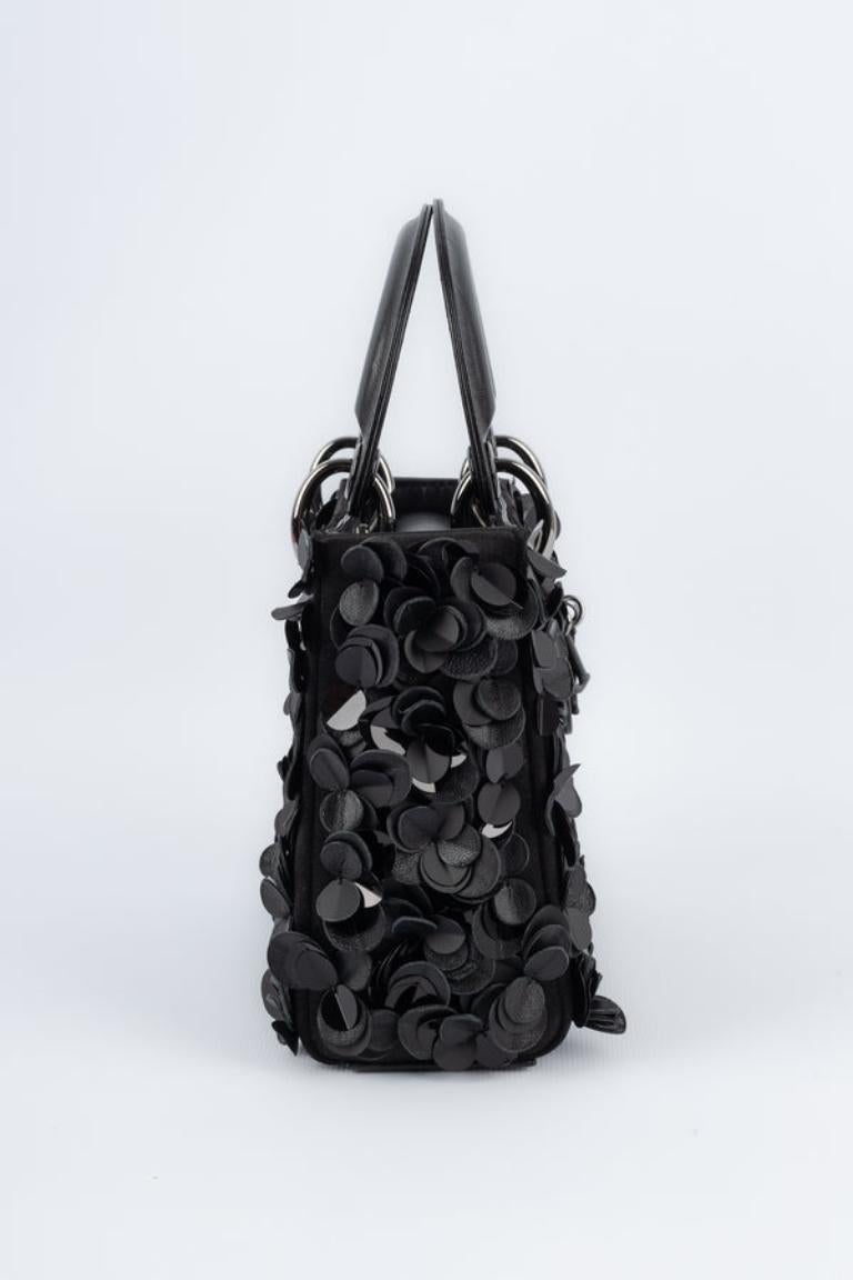 Women's Lady Dior Bag in Black Leather and Satin For Sale