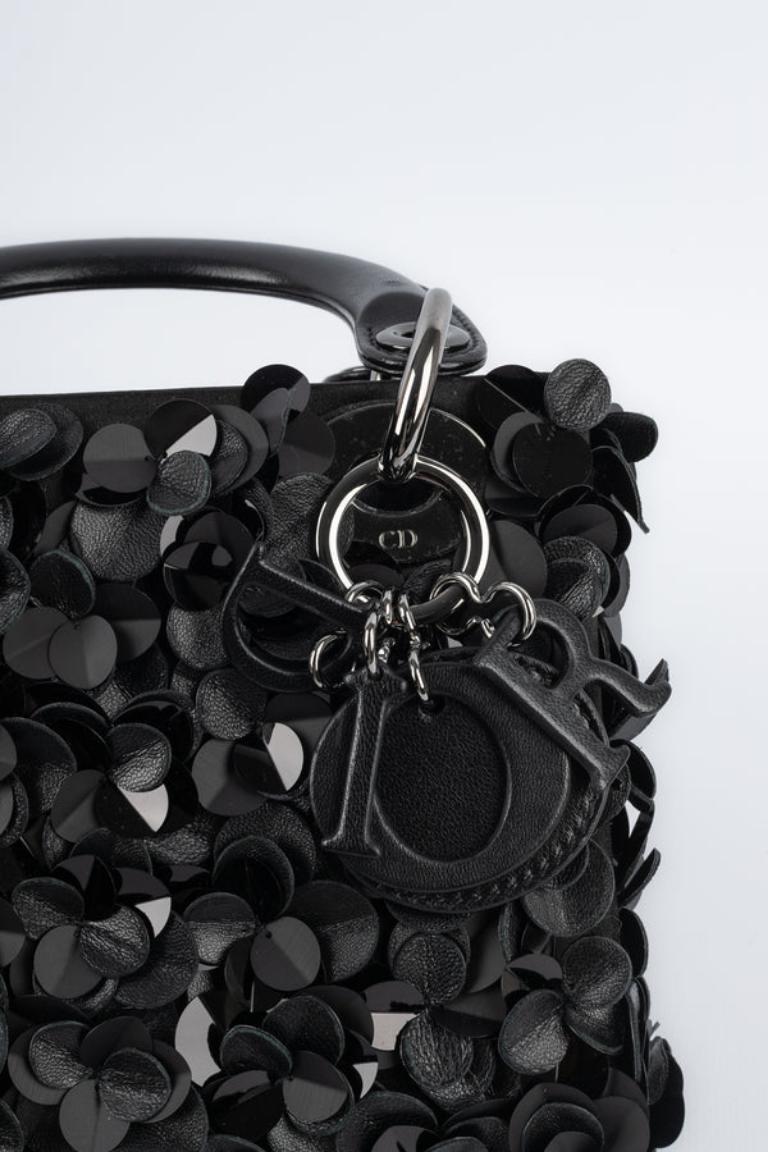 Lady Dior Bag in Black Leather and Satin For Sale 3