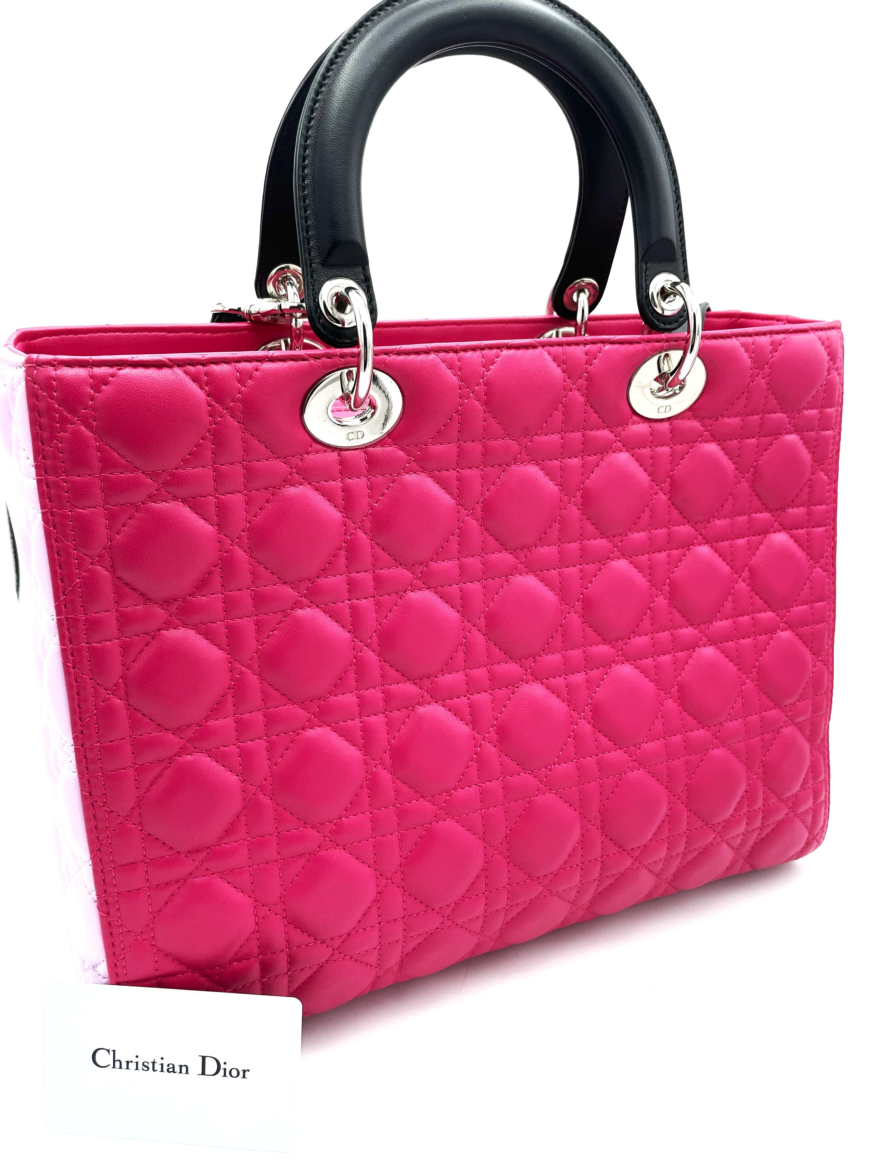 LADY DIOR BAG, large, lilia pink and black calfskin leather, Ch. Dior 2014 Paris For Sale 6