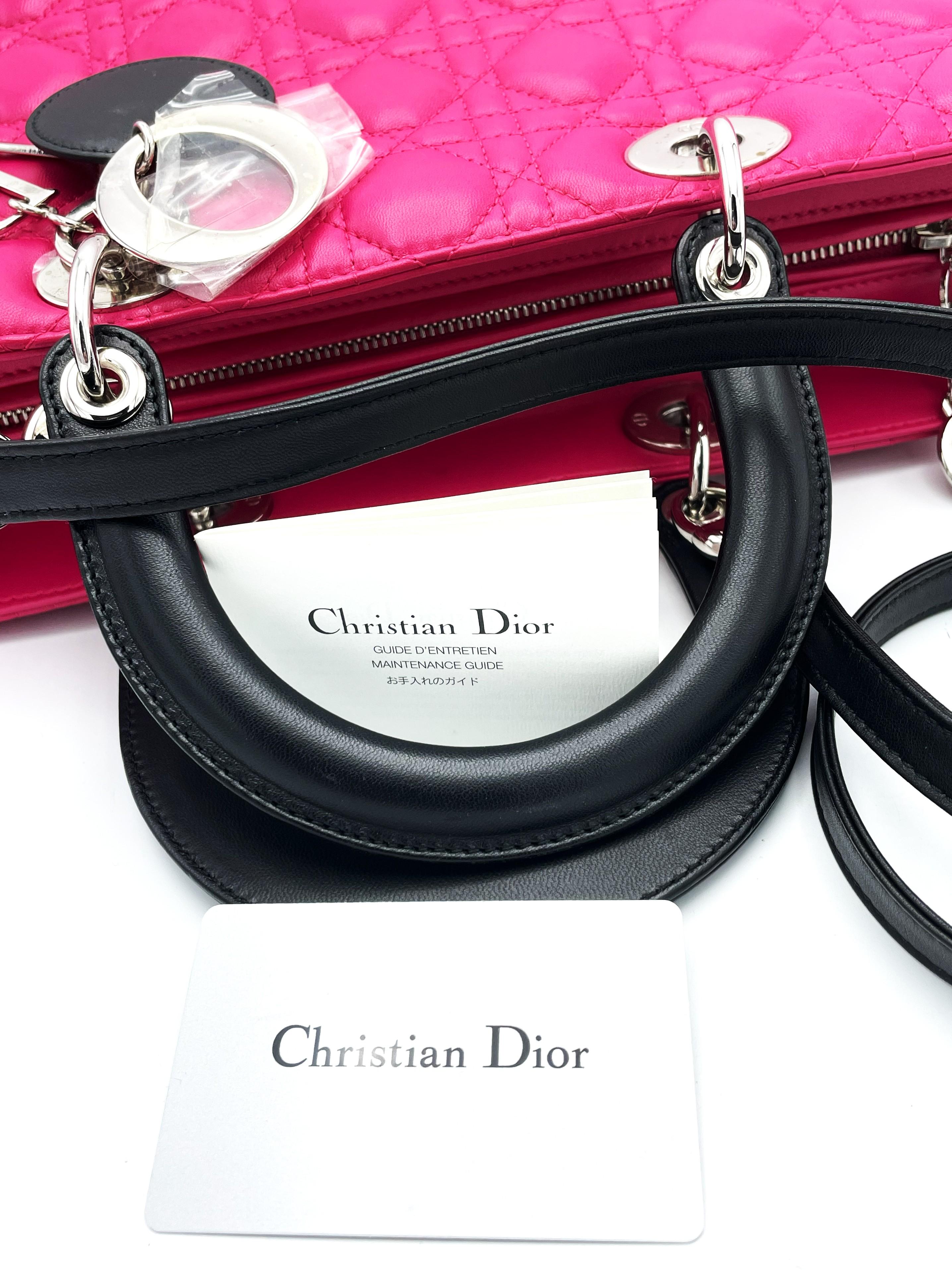LADY DIOR BAG, large, lilia pink and black calfskin leather, Ch. Dior 2014 Paris For Sale 7