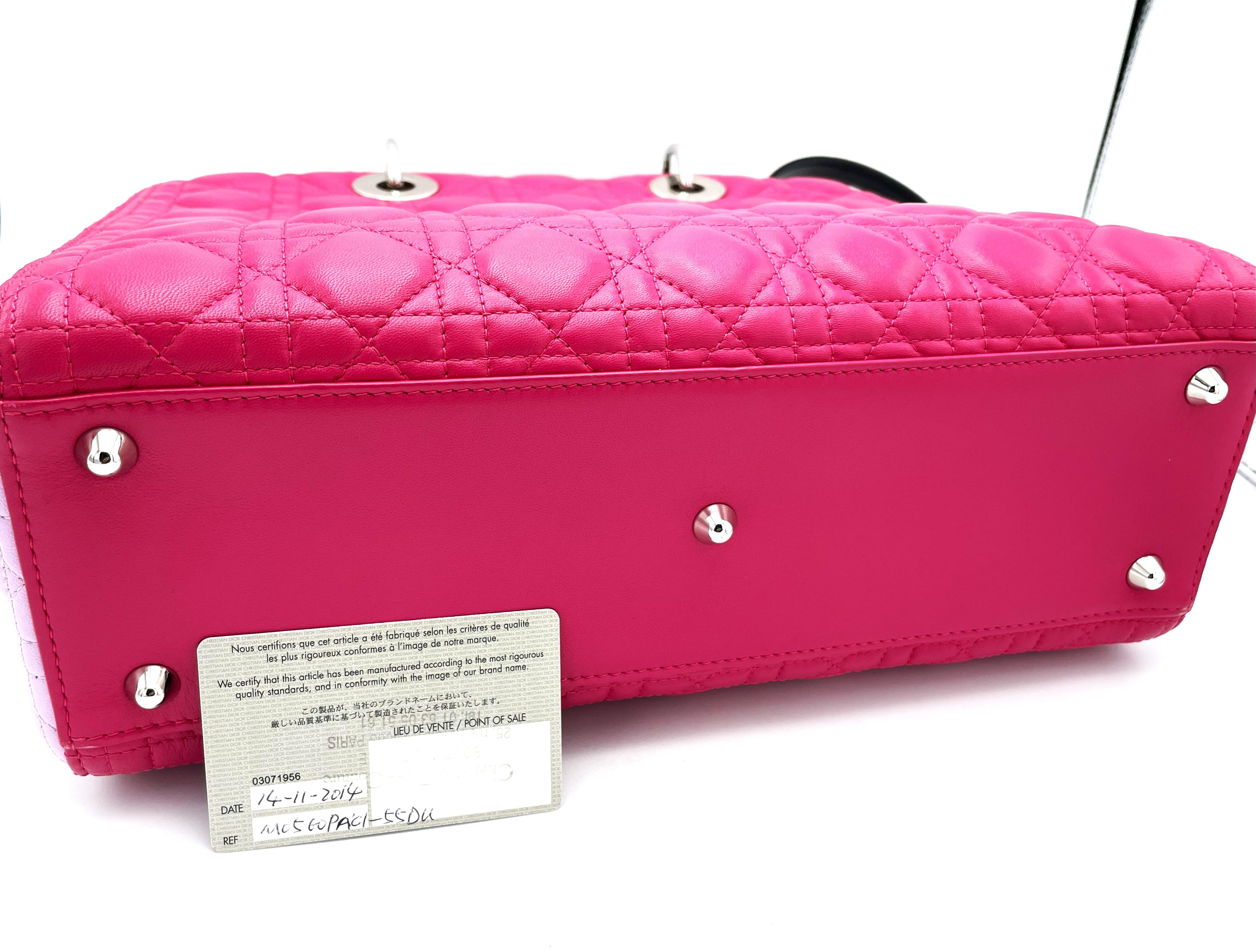 Women's or Men's LADY DIOR BAG, large, lilia pink and black calfskin leather, Ch. Dior 2014 Paris For Sale