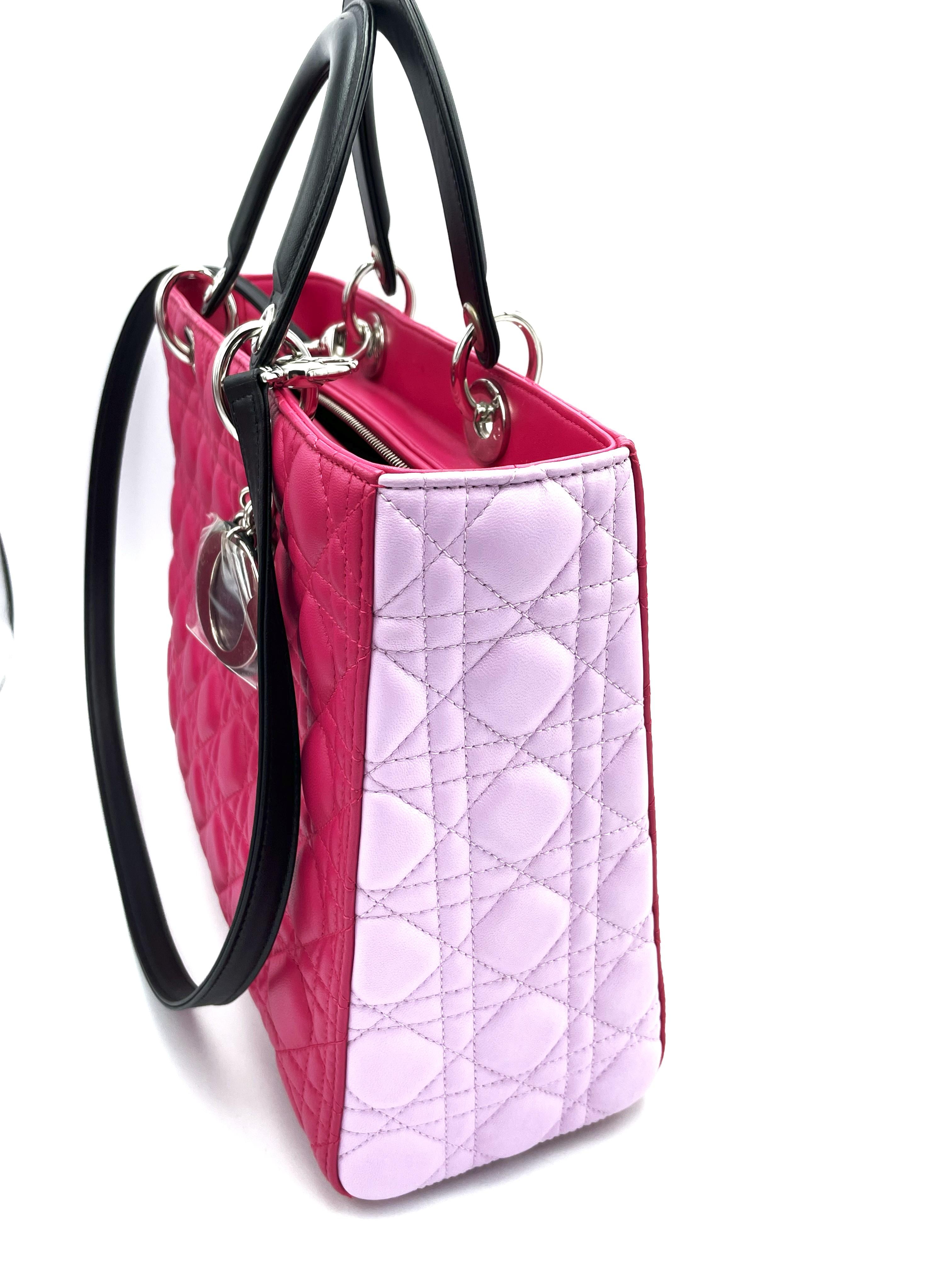 LADY DIOR BAG, large, lilia pink and black calfskin leather, Ch. Dior 2014 Paris For Sale 1