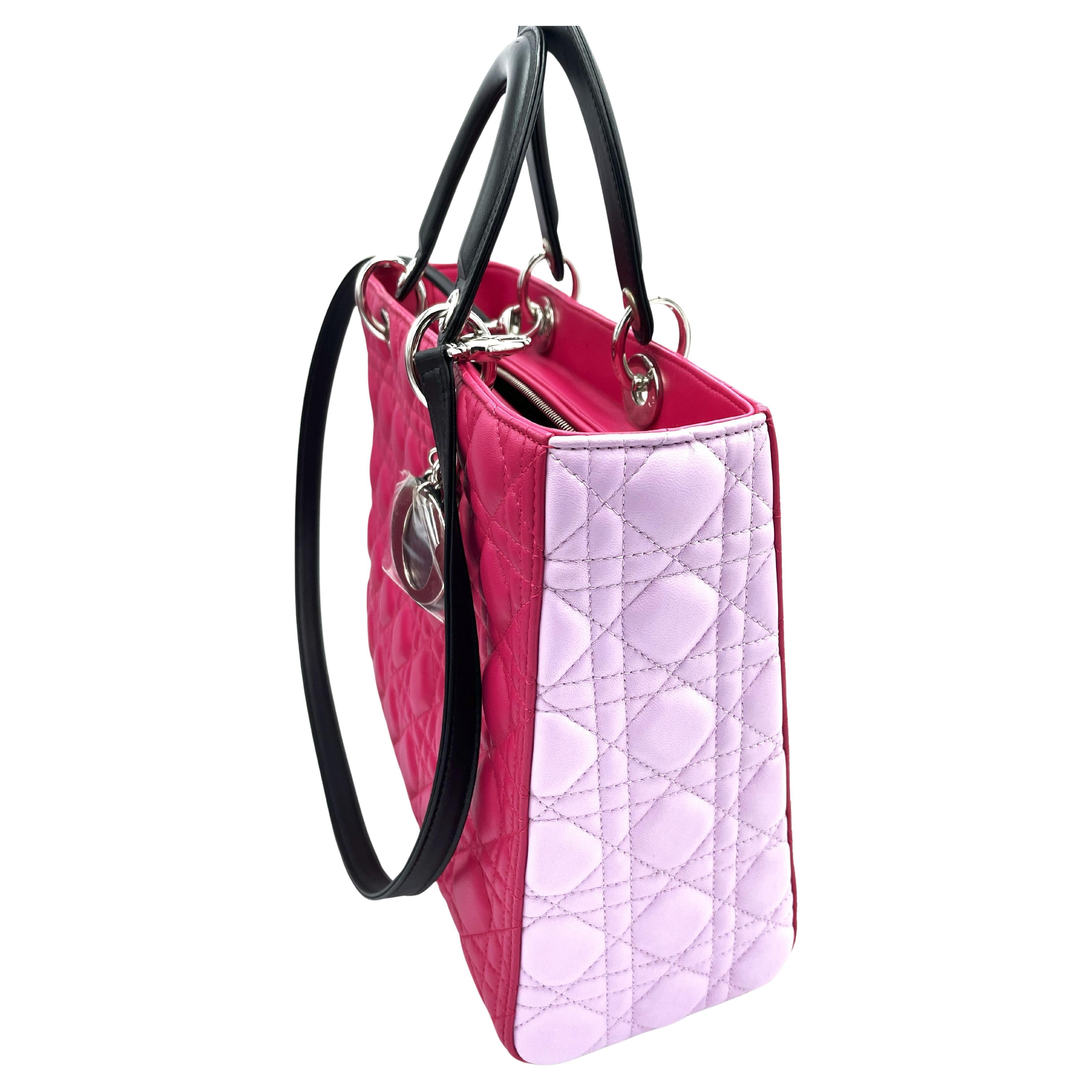 LADY DIOR BAG, large, lilia pink and black calfskin leather, Ch. Dior 2014 Paris