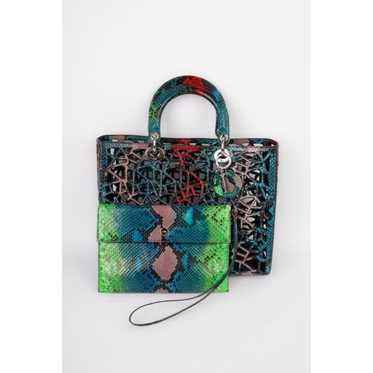 Women's Lady Dior Bag Made of Multicolored Openwork Python, 2014 For Sale