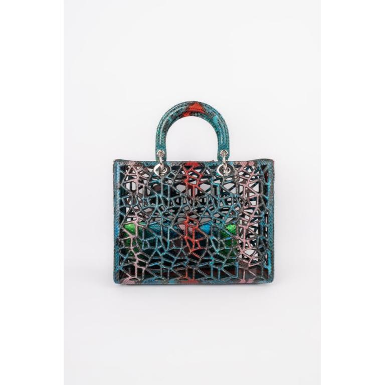 Sac Lady Dior en python ajouré multicolore, 2014 en vente 2