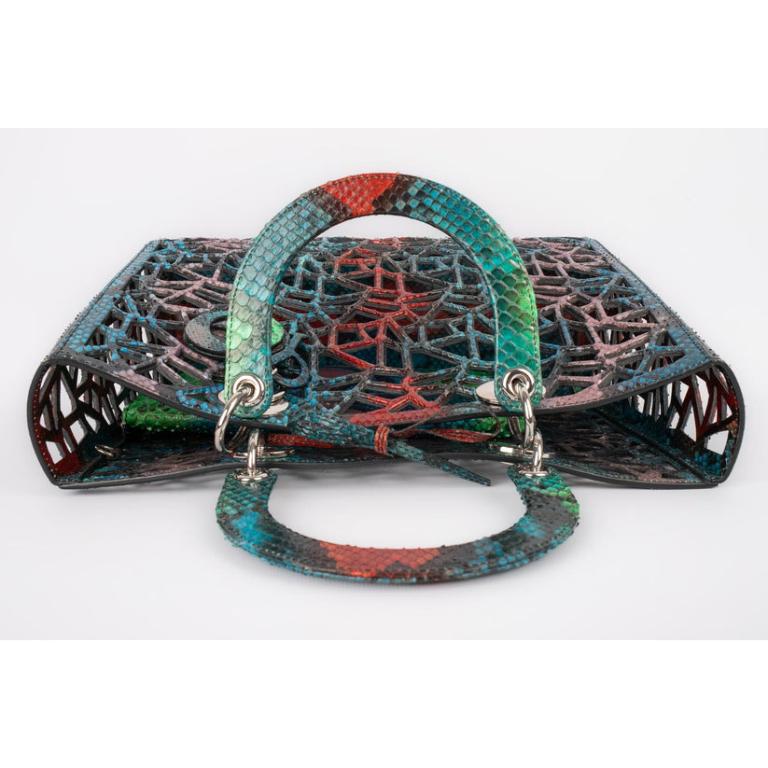 Sac Lady Dior en python ajouré multicolore, 2014 en vente 5