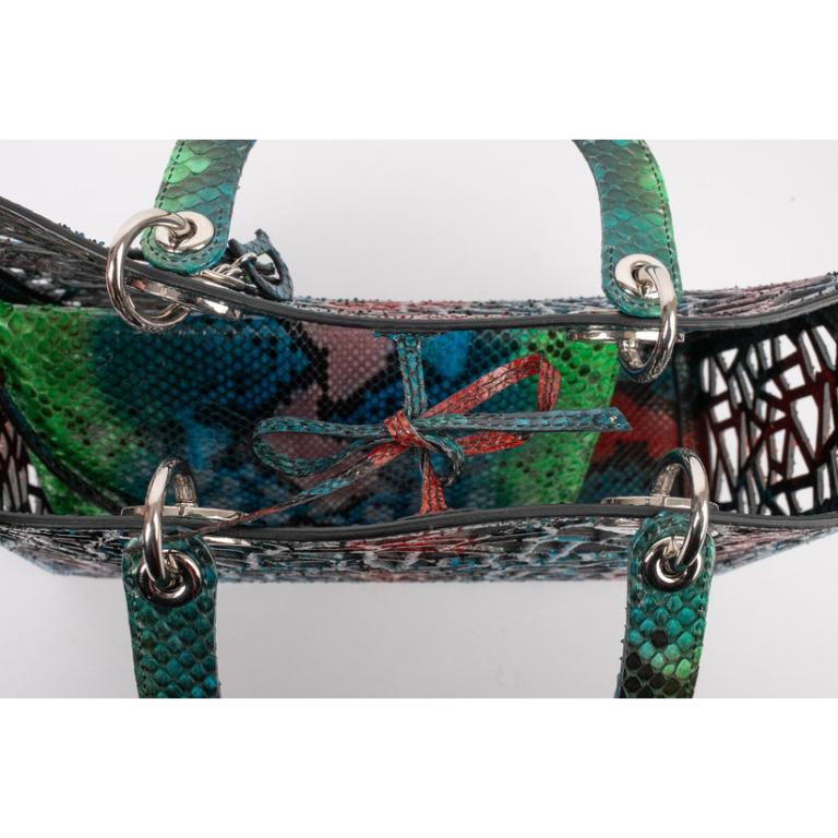 Sac Lady Dior en python ajouré multicolore, 2014 en vente 6