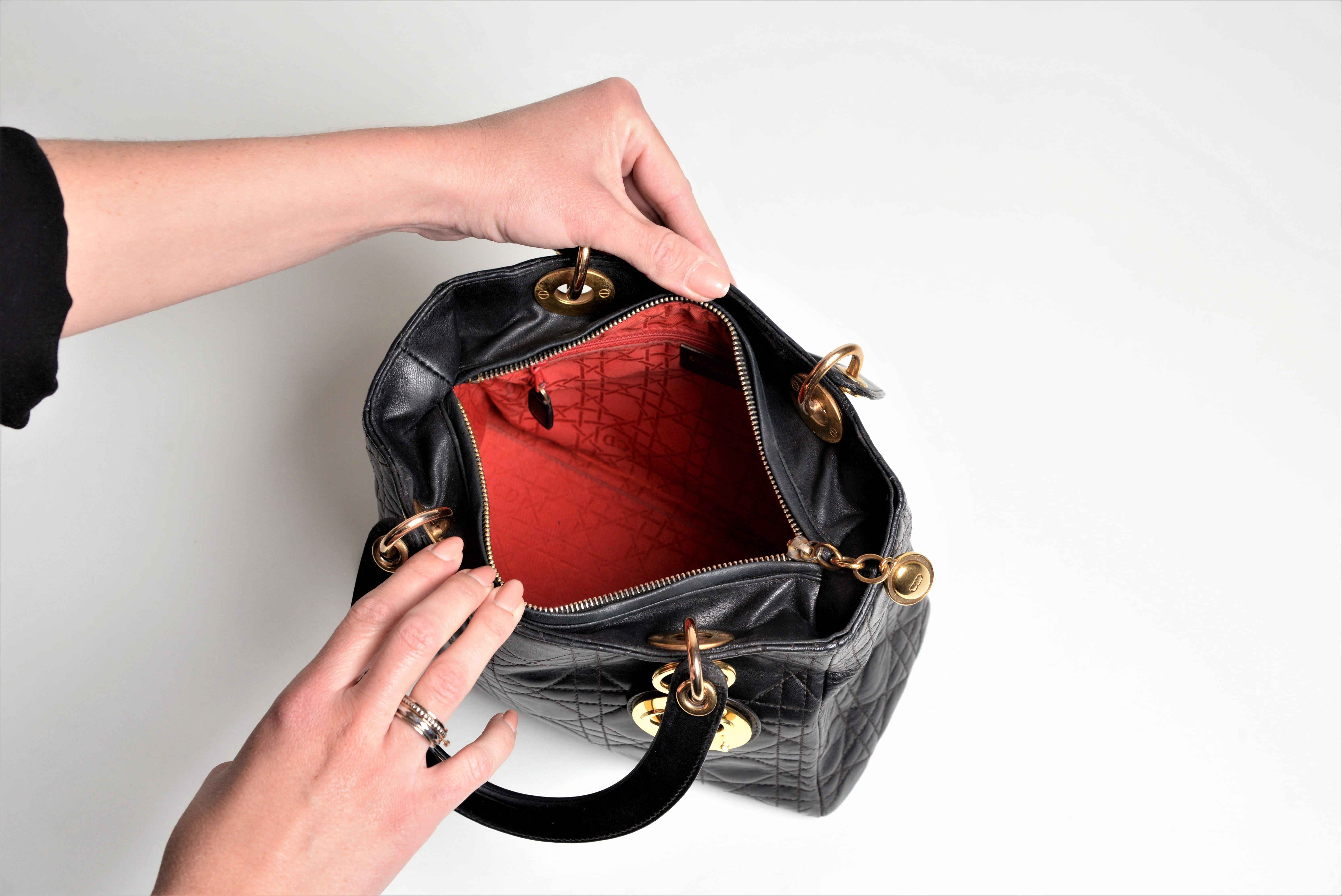 Lady Dior Black Quilted Lambskin Bag Medium 4