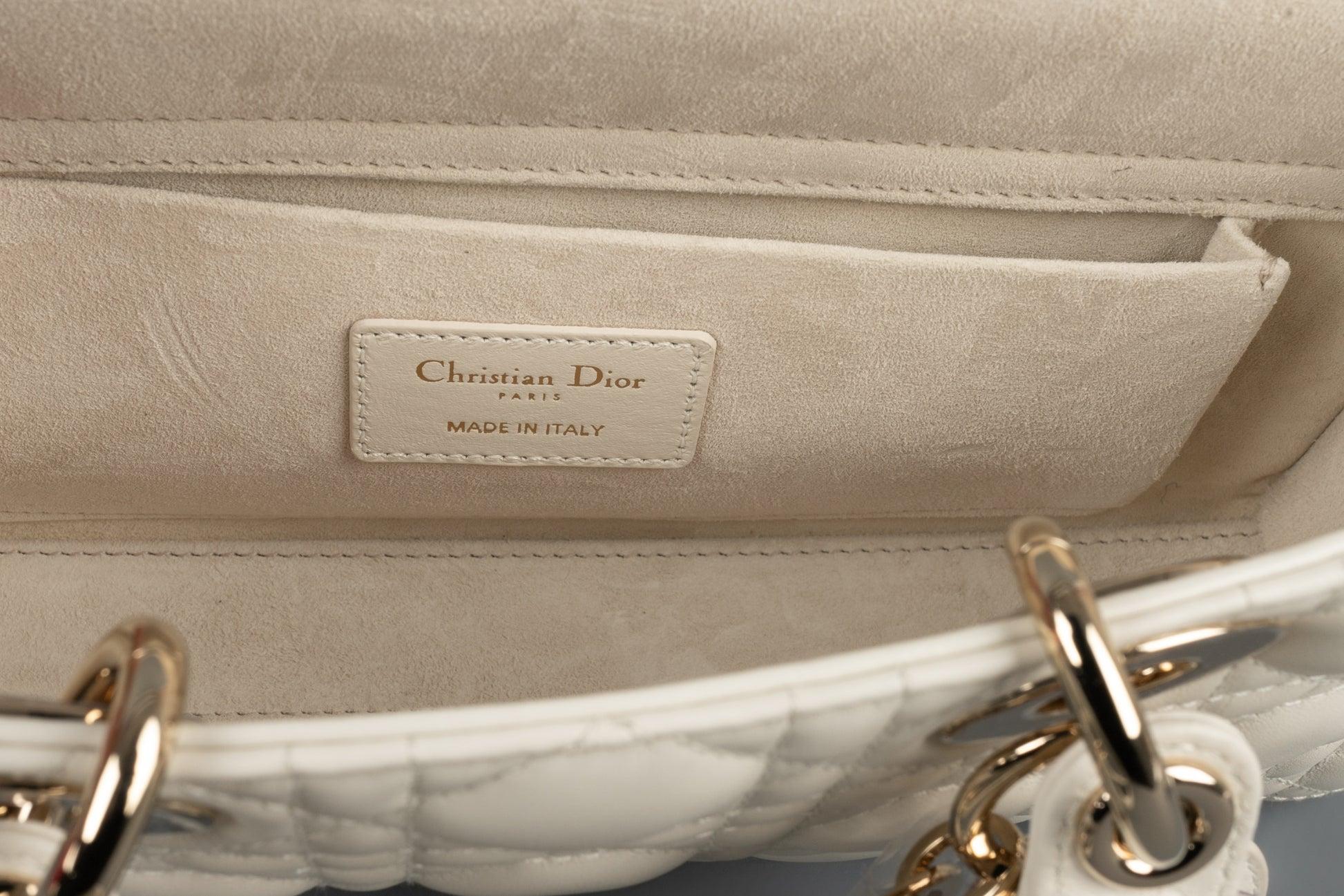 Lady Dior D-joy Medium White Lambskin Bag with Champagne Metal Elements 6