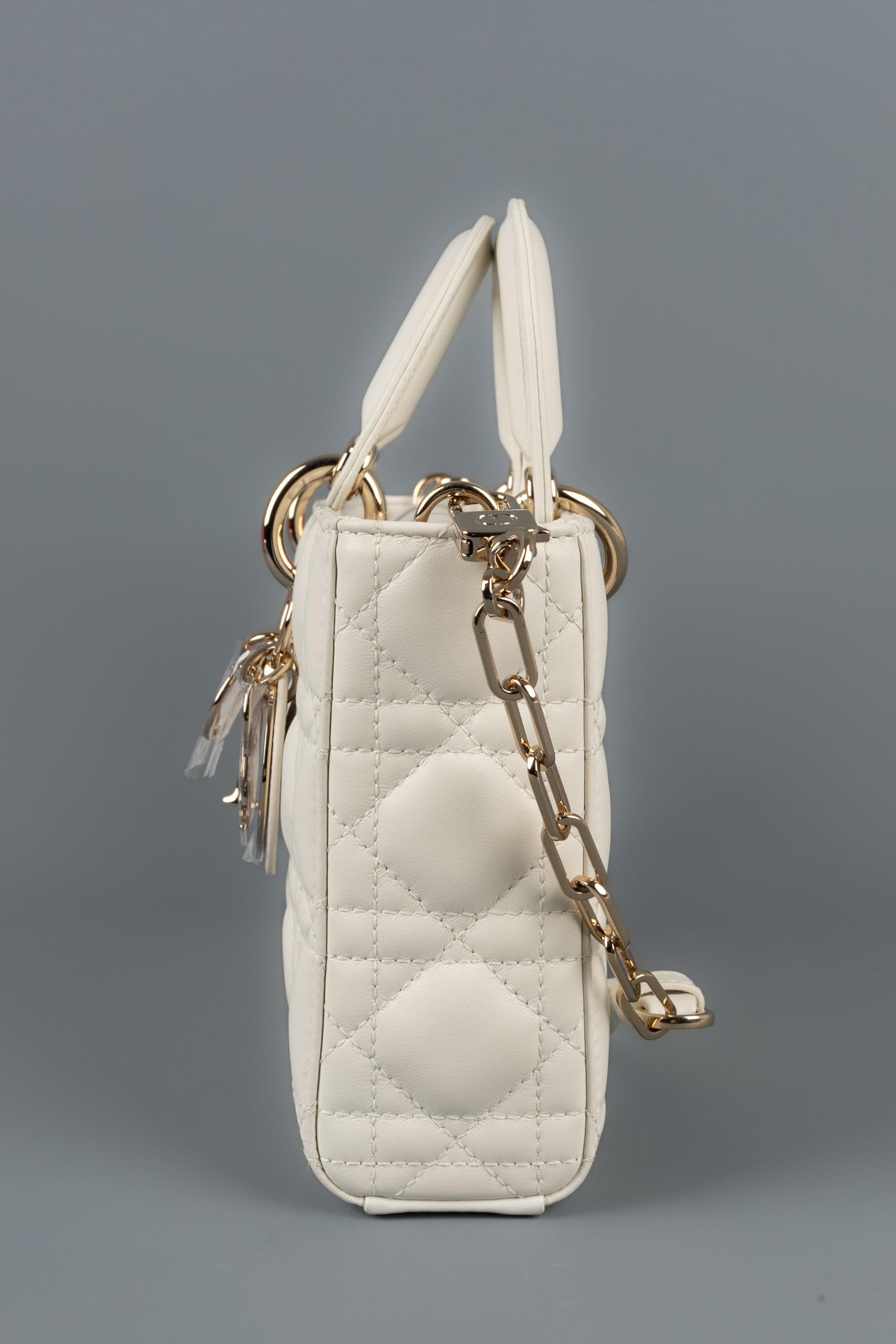 Women's Lady Dior D-joy Medium White Lambskin Bag with Champagne Metal Elements