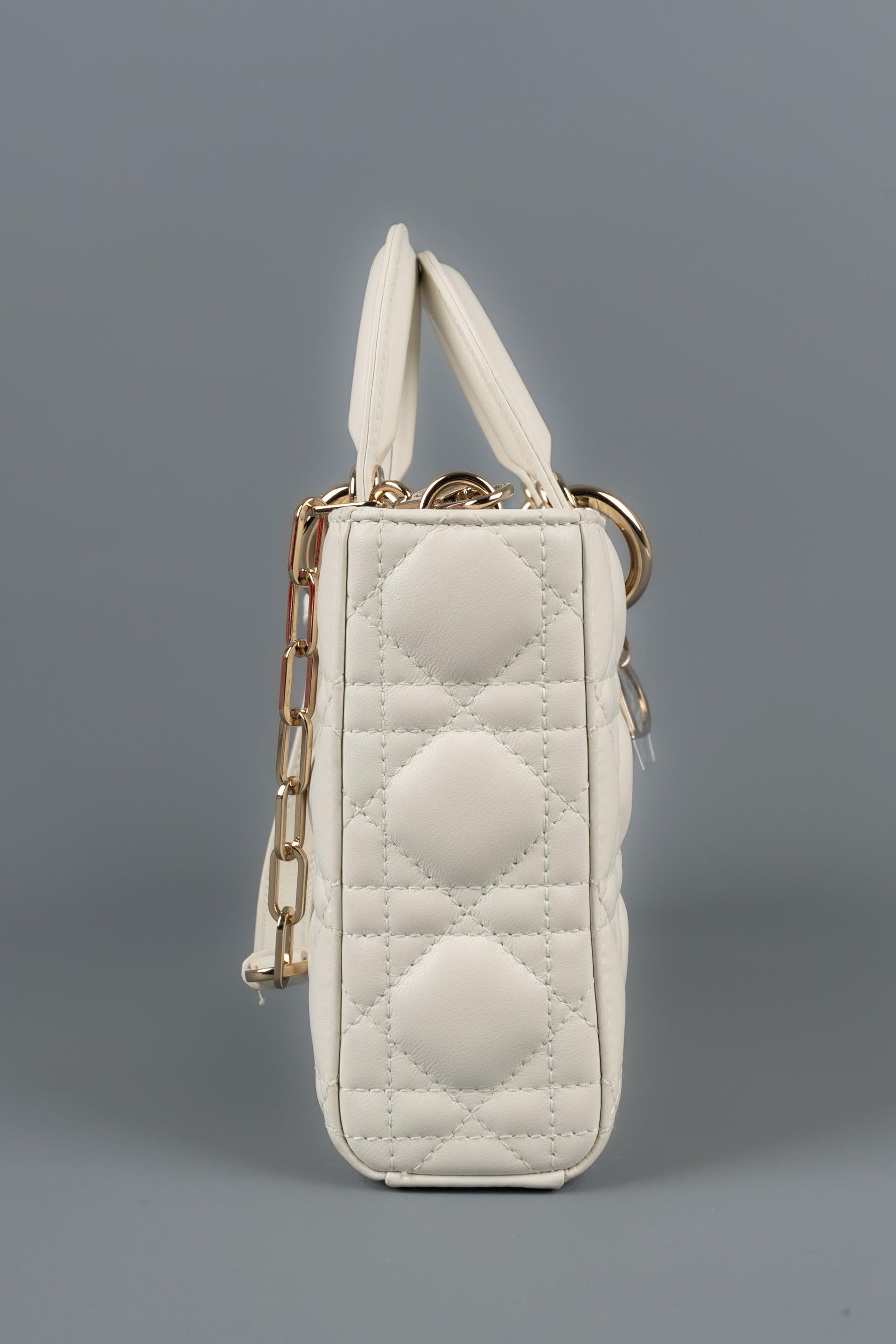 Lady Dior D-joy Medium White Lambskin Bag with Champagne Metal Elements 1