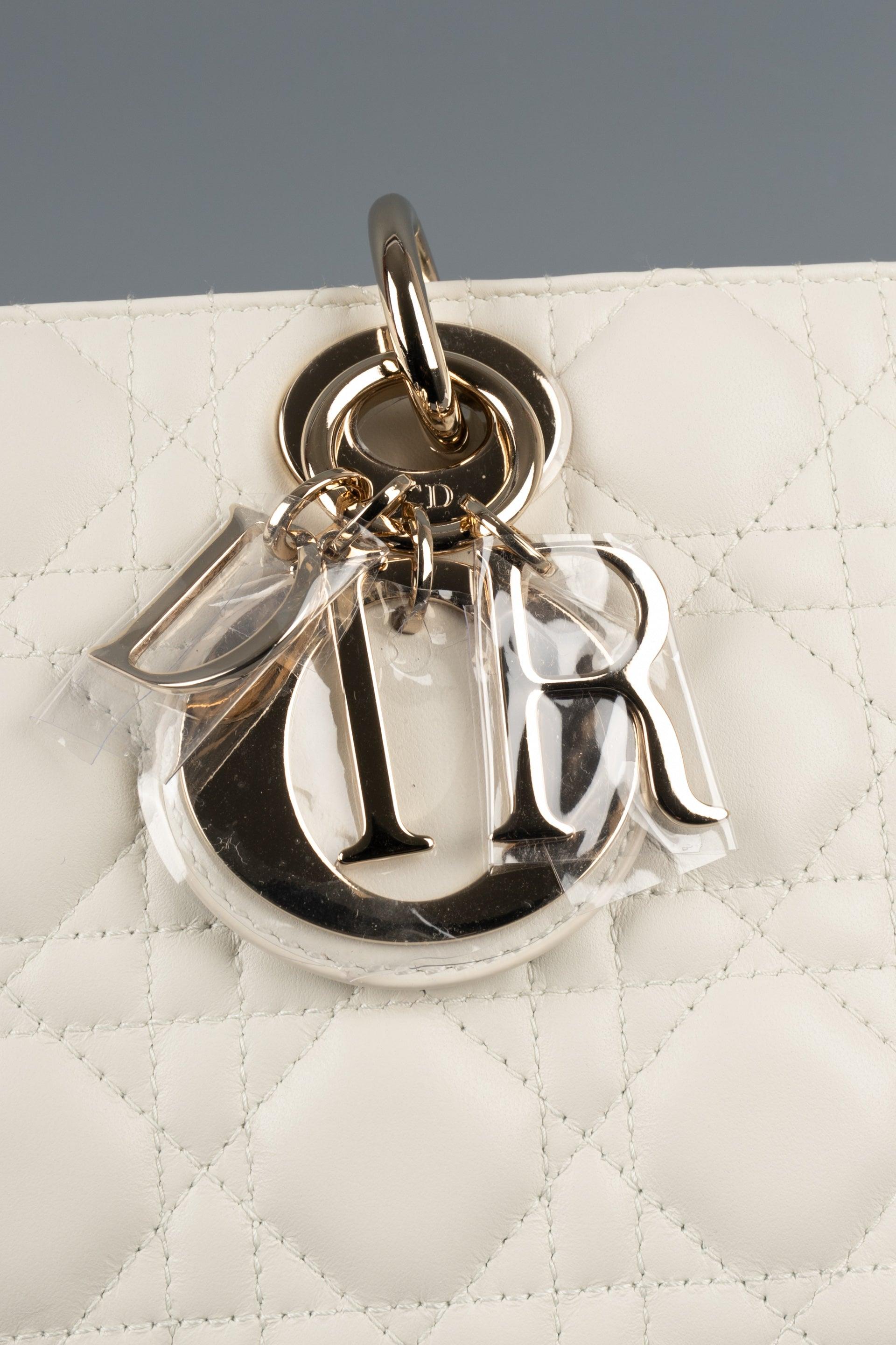 Lady Dior D-joy Medium White Lambskin Bag with Champagne Metal Elements 2