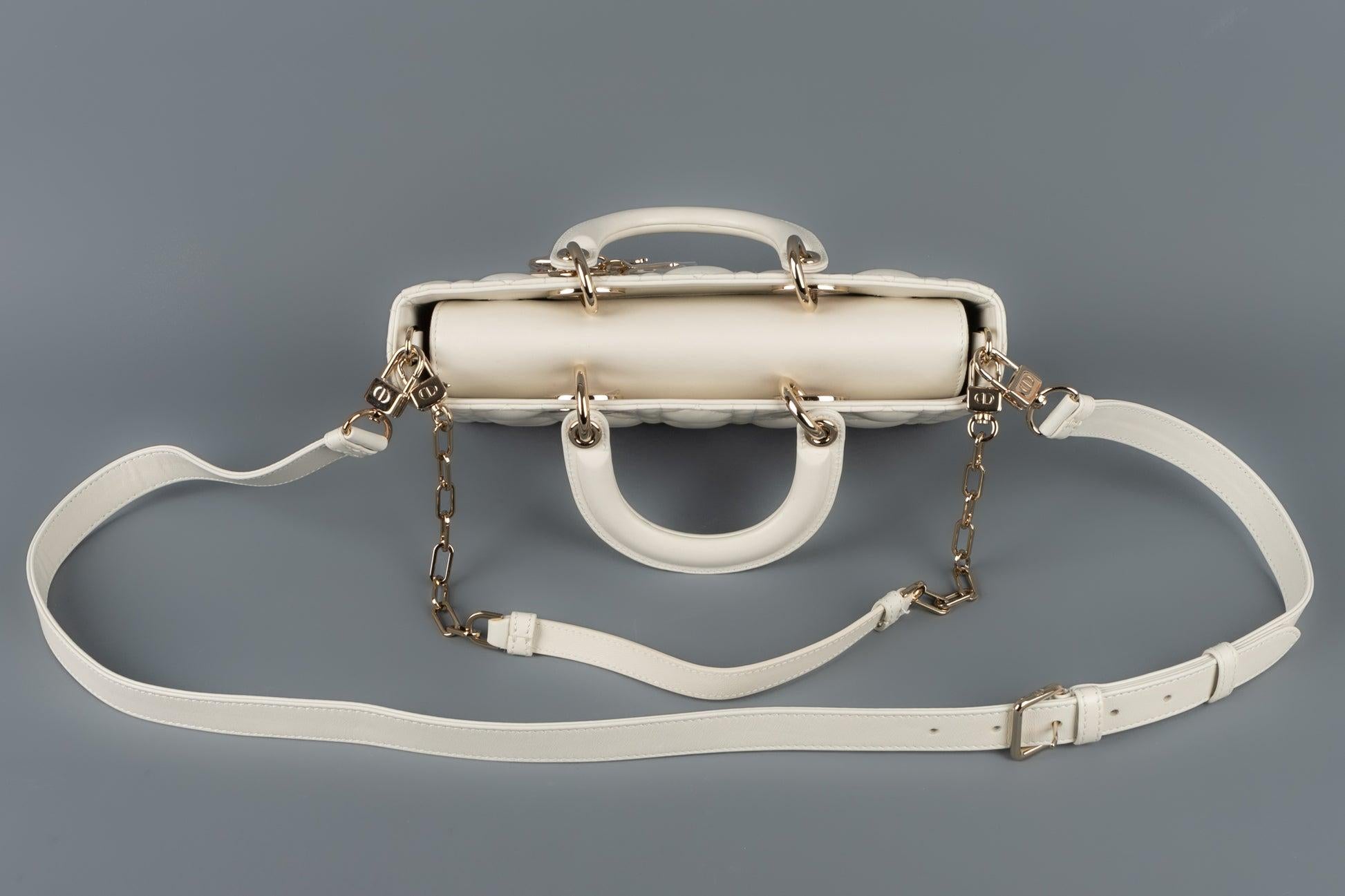 Lady Dior D-joy Medium White Lambskin Bag with Champagne Metal Elements 5
