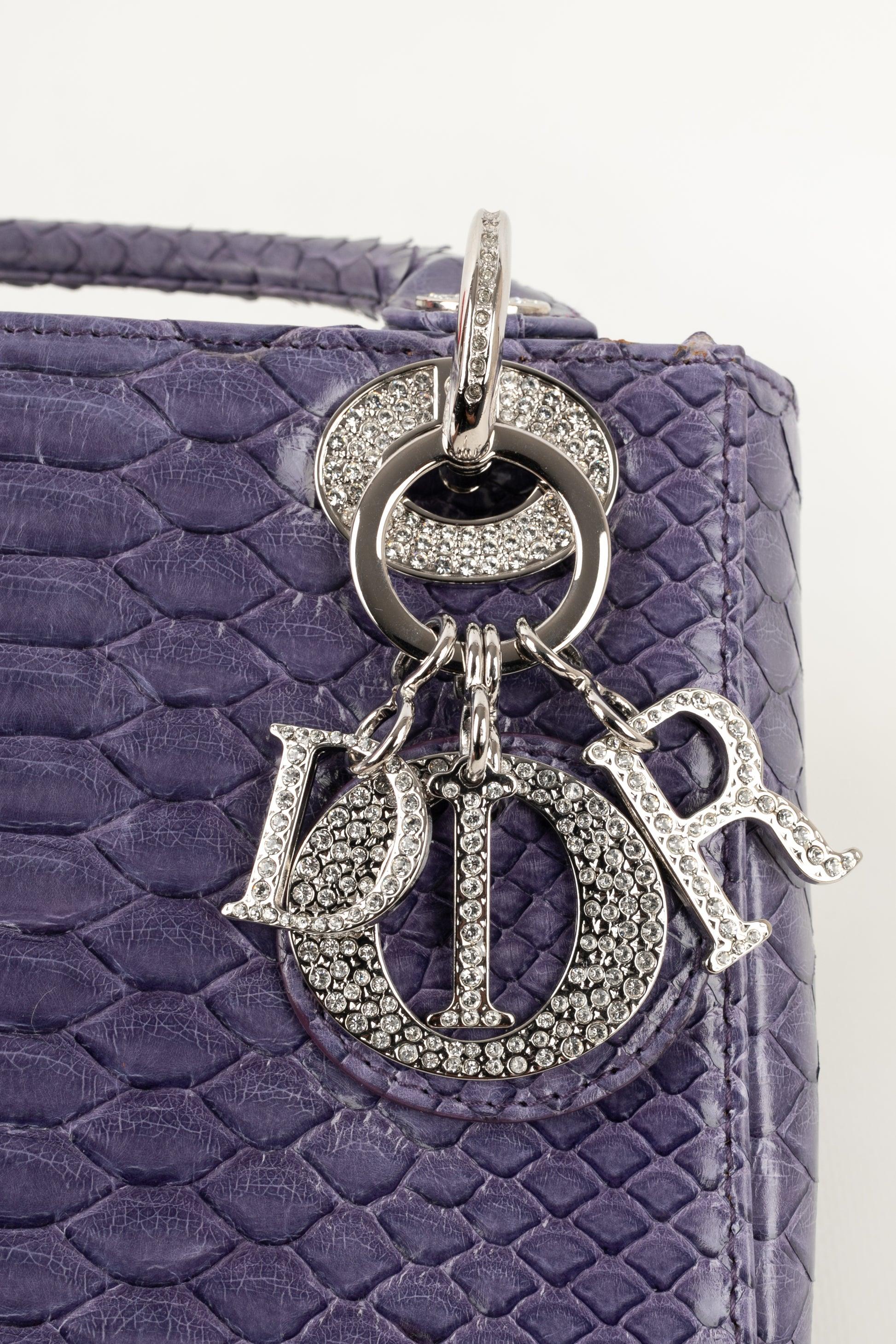 Lady Dior Sac en cuir exotique avec éléments métalliques argentés en vente 2