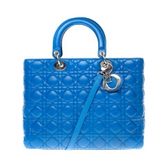  Lady Dior GM (Grand Modèle) handbag with strap in bleu roi leather