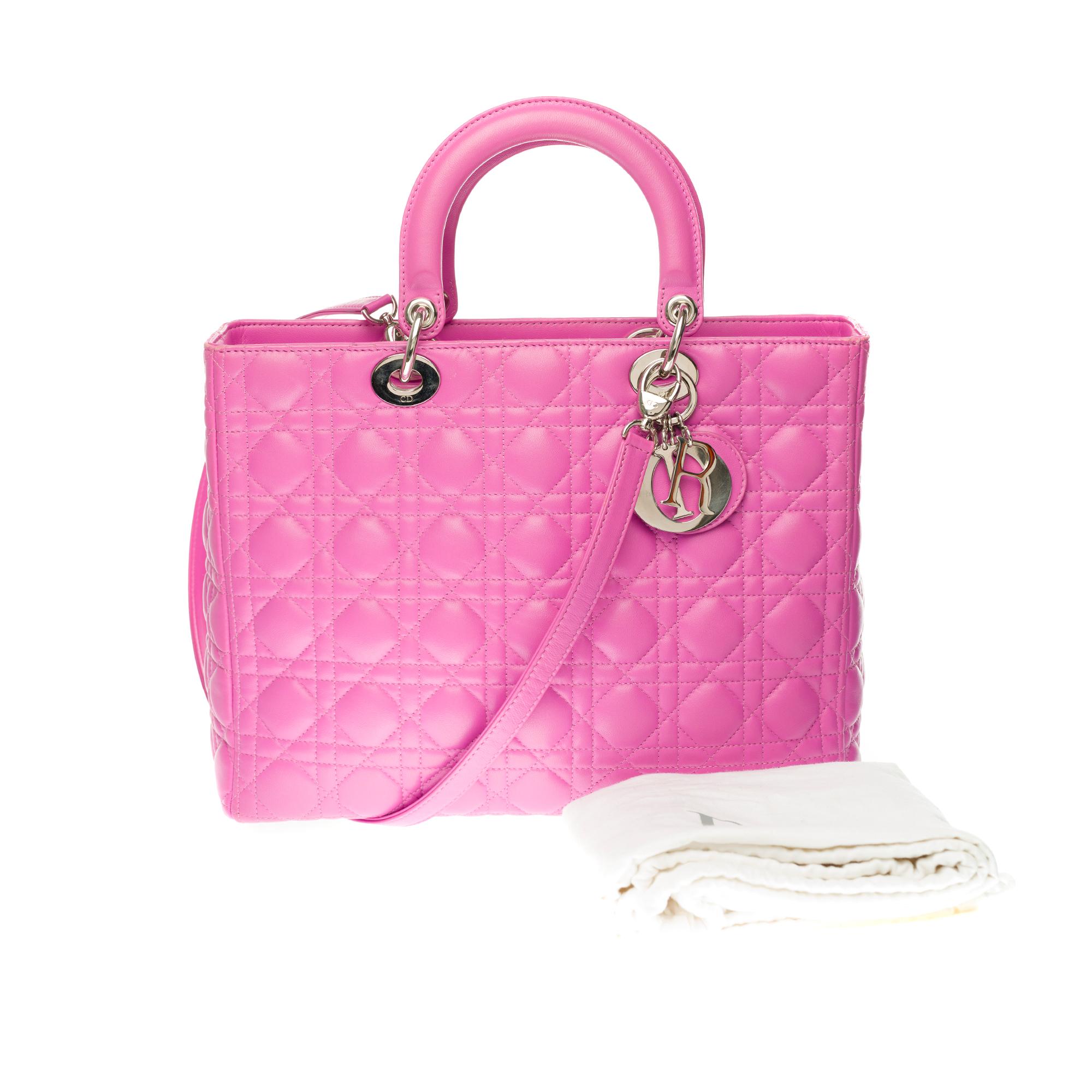 Lady Dior GM ( large model) shoulder bag with strap in pink cannage leather, SHW 3