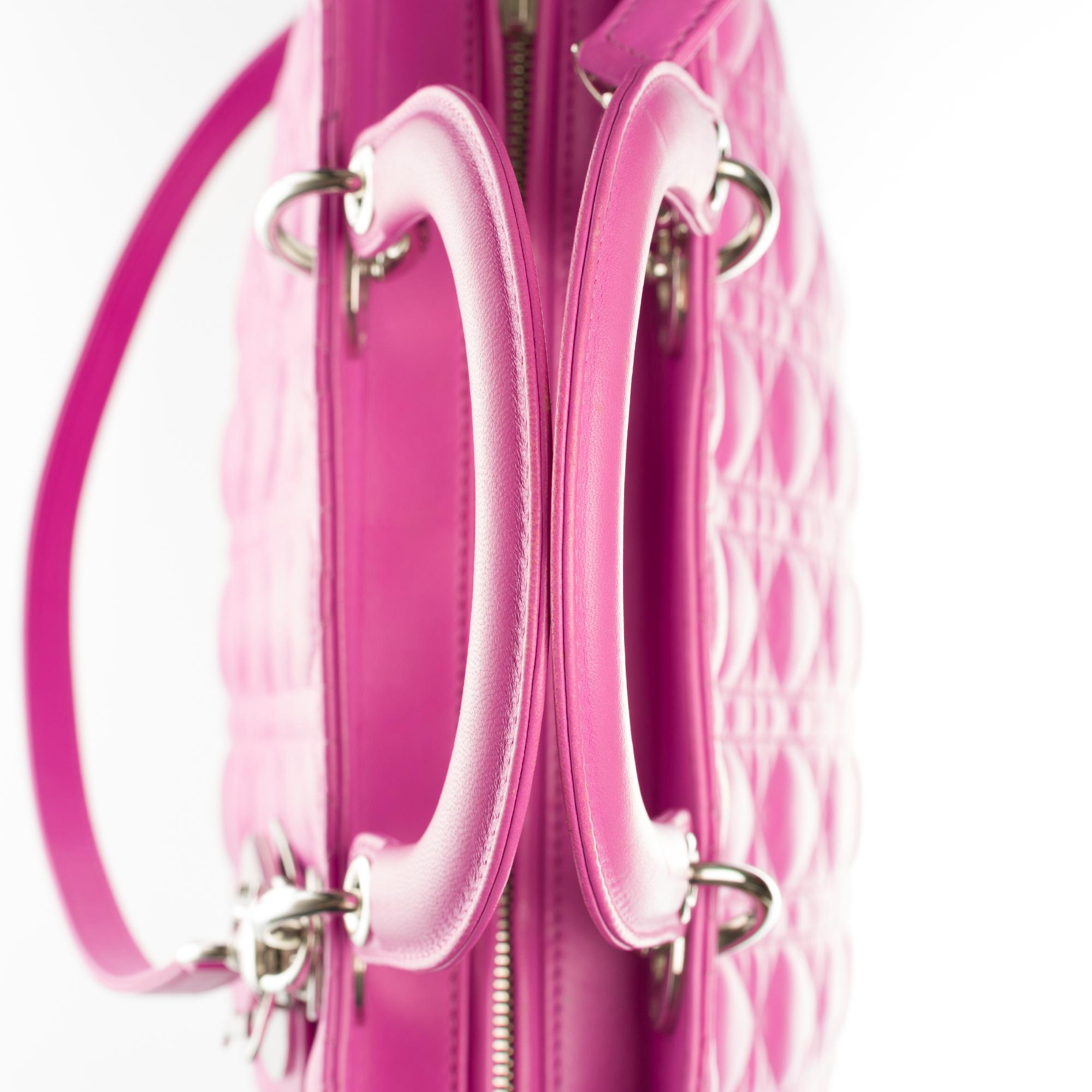 Women's Lady Dior GM ( large model) shoulder bag with strap in pink cannage leather, SHW