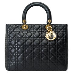 Lady Dior GM ( large size) handbag in Black cannage lambskin leather, GHW