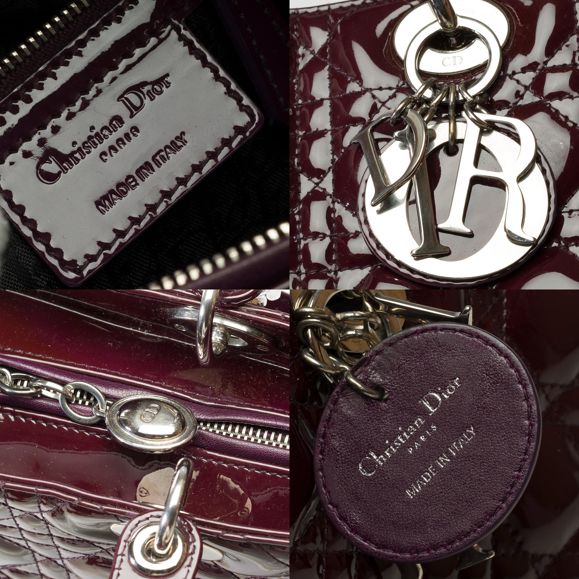 Lady Dior GM ( large size) handbag strap in Purple patent leather, PHW For Sale 1
