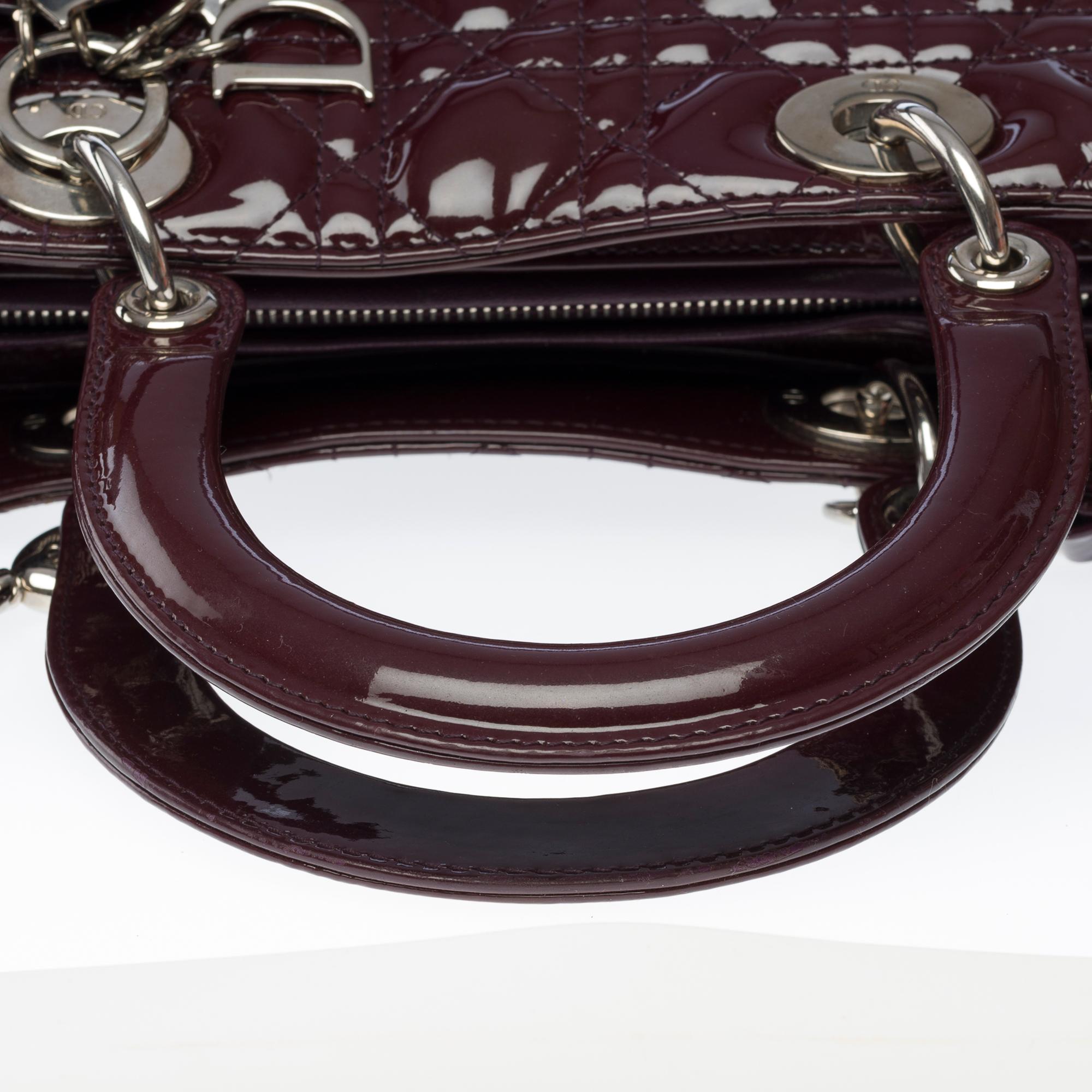 Lady Dior GM ( large size) handbag strap in Purple patent leather, PHW For Sale 4