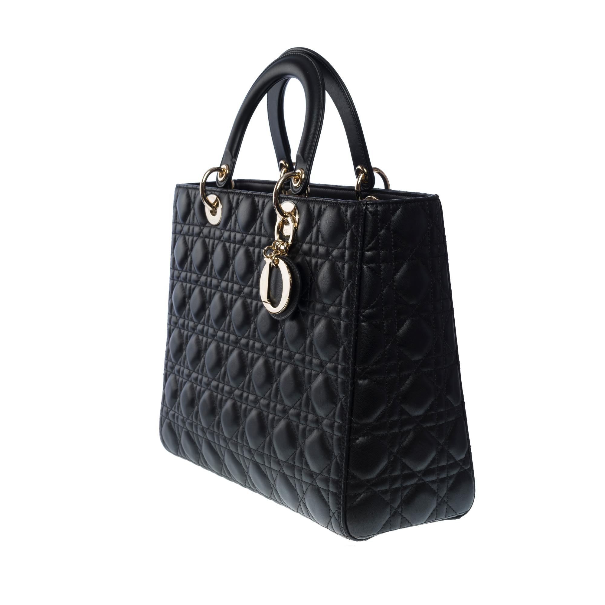   Sac à bandoulière Lady Dior GM ( grande taille) avec sangle en cuir cannage noir, SHW Pour femmes 