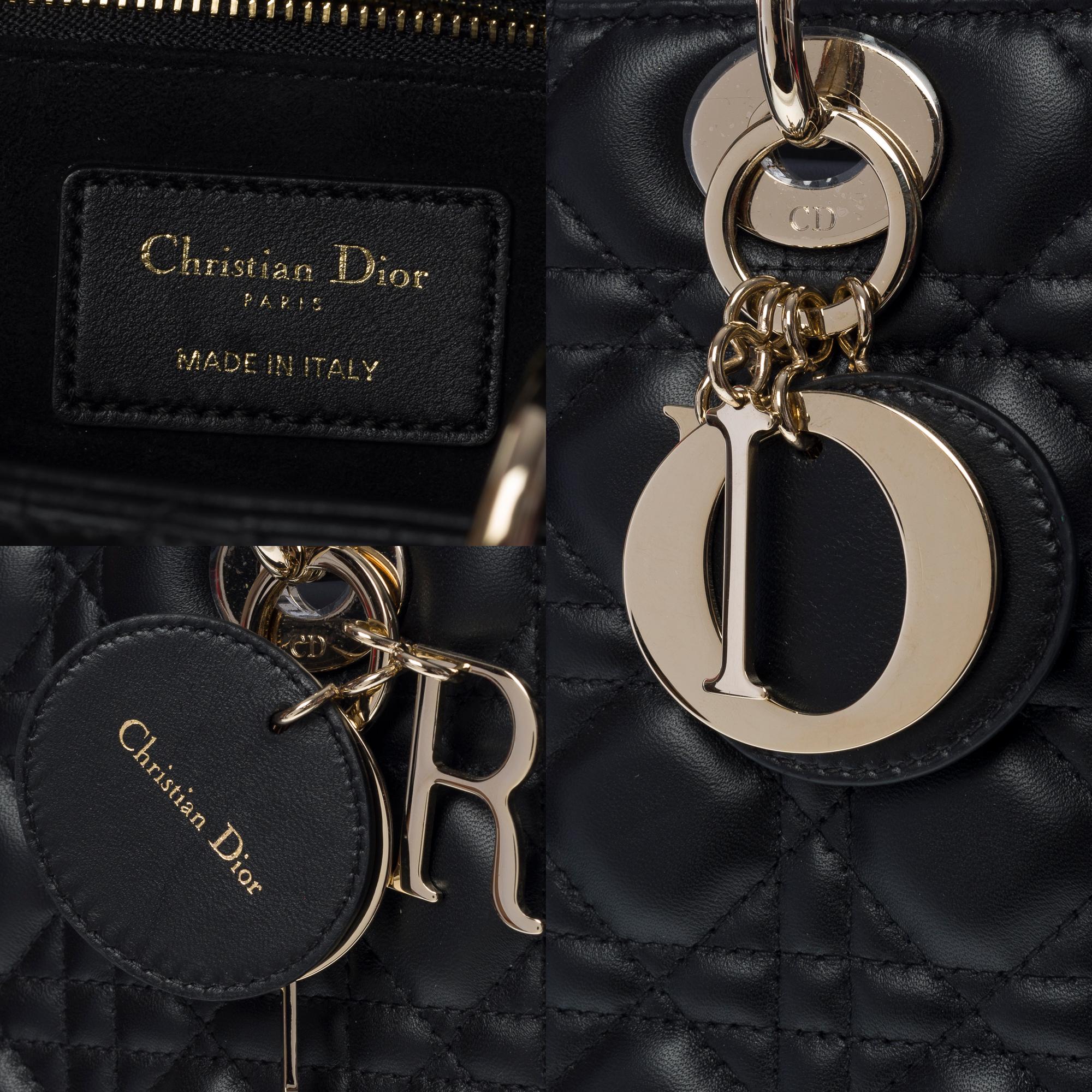  Lady Dior GM ( large size) shoulder bag with strap in black cannage leather, SHW In Good Condition In Paris, IDF