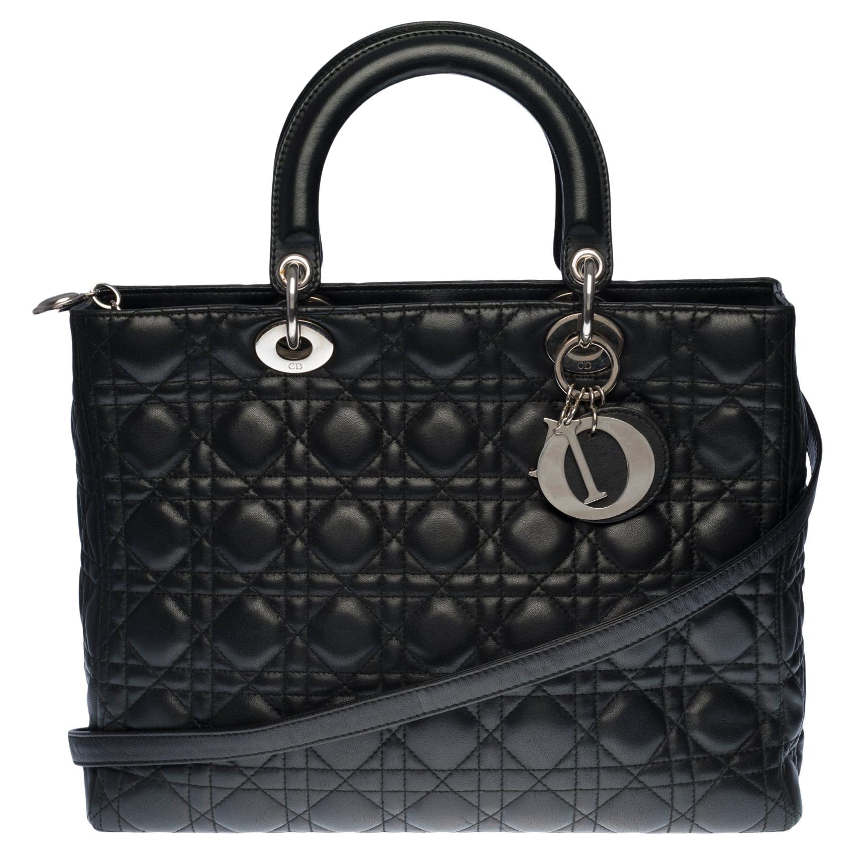  Lady Dior GM ( large size) shoulder bag with strap in black cannage leather,SHW