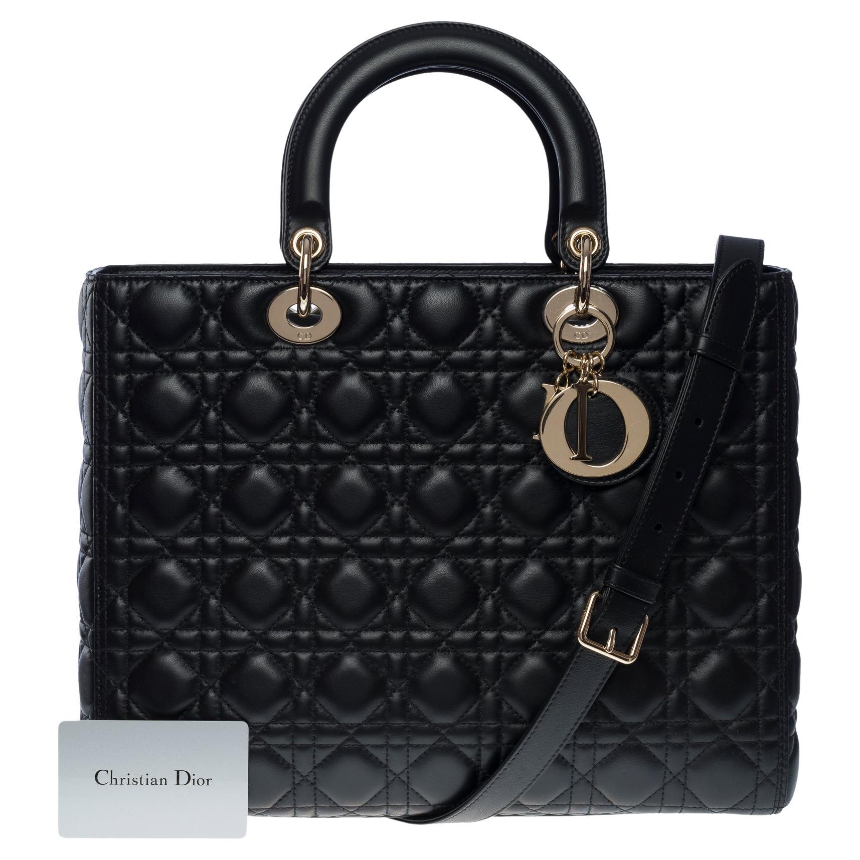  Lady Dior GM ( large size) shoulder bag with strap in black cannage leather,SHW