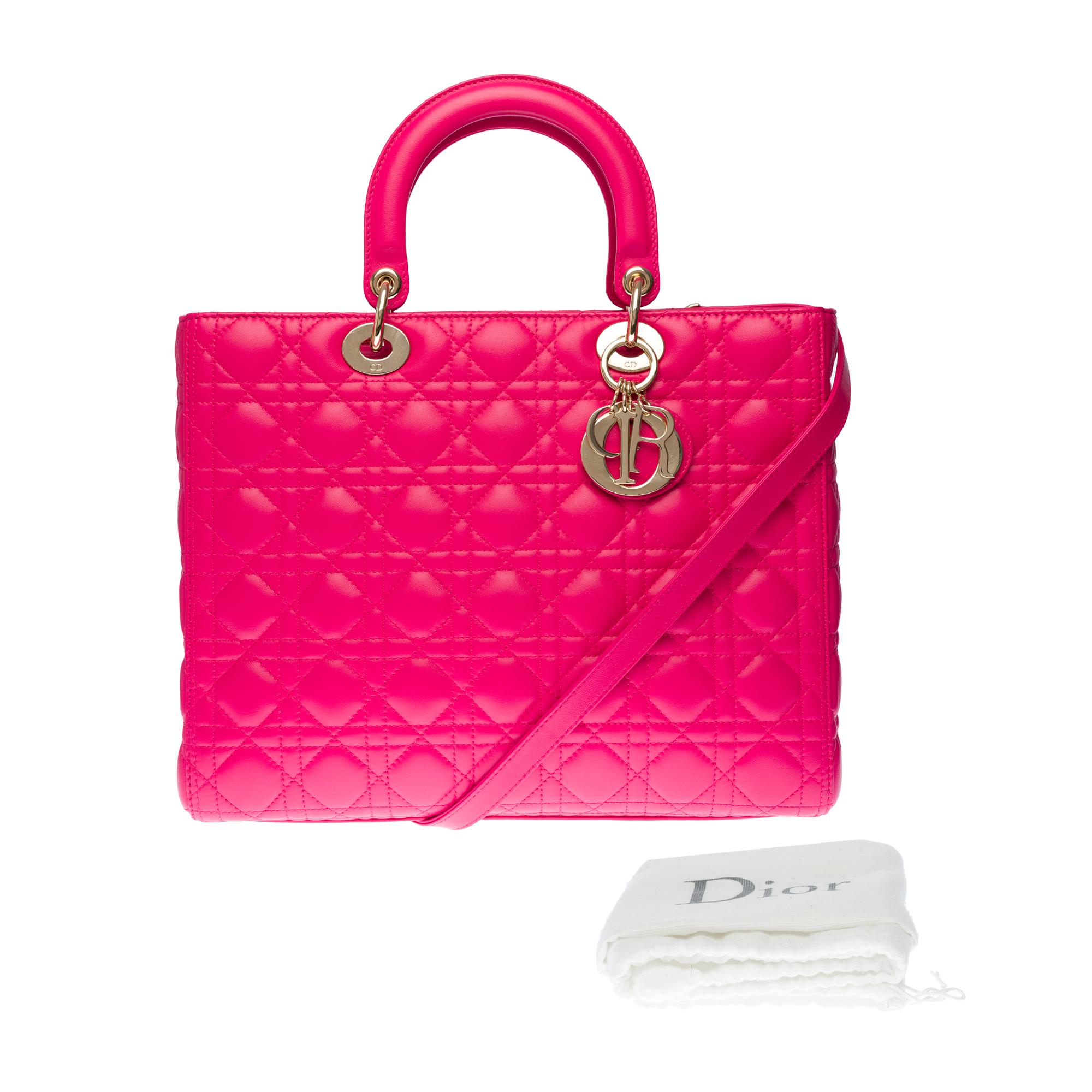 Lady Dior GM ( large size) shoulder bag with strap in Pink cannage leather, SHW 6