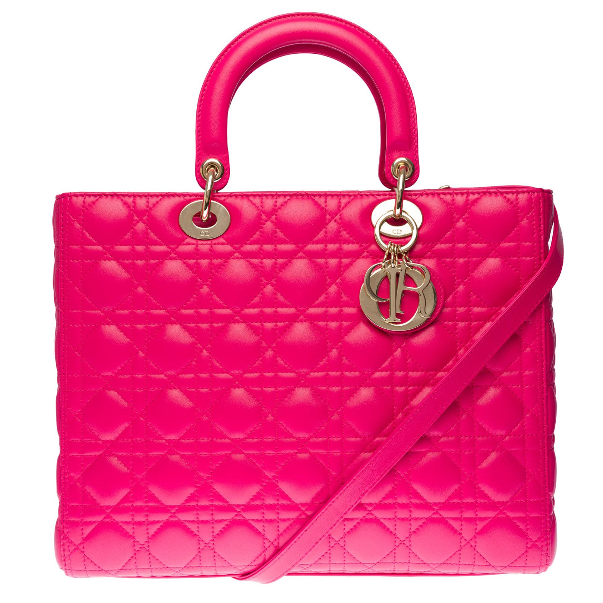 Lady Dior GM ( large size) shoulder bag with strap in Pink cannage leather, SHW
