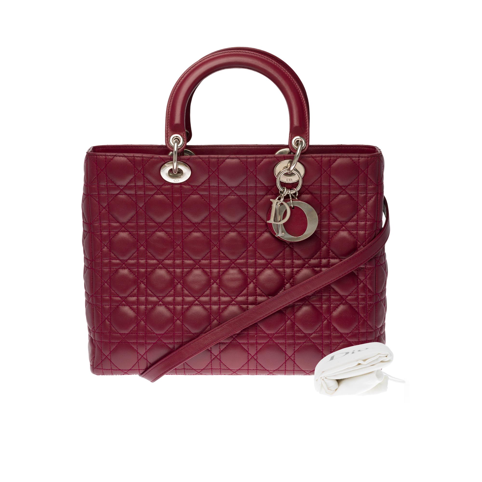 Lady Dior GM ( large size) shoulder bag with strap in plum cannage leather, SHW 3