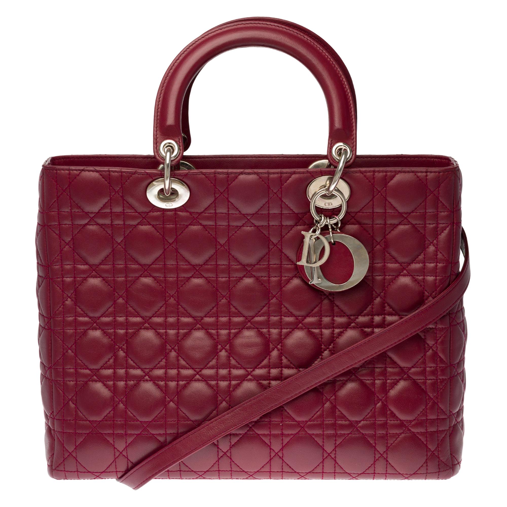 Lady Dior GM ( large size) shoulder bag with strap in plum cannage leather, SHW