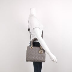 Lady Dior Grey Medium Lambskin Cannage Leather Handbag ABC Strap