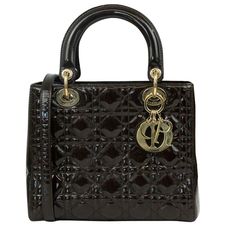 Lady Dior in brown patent leather