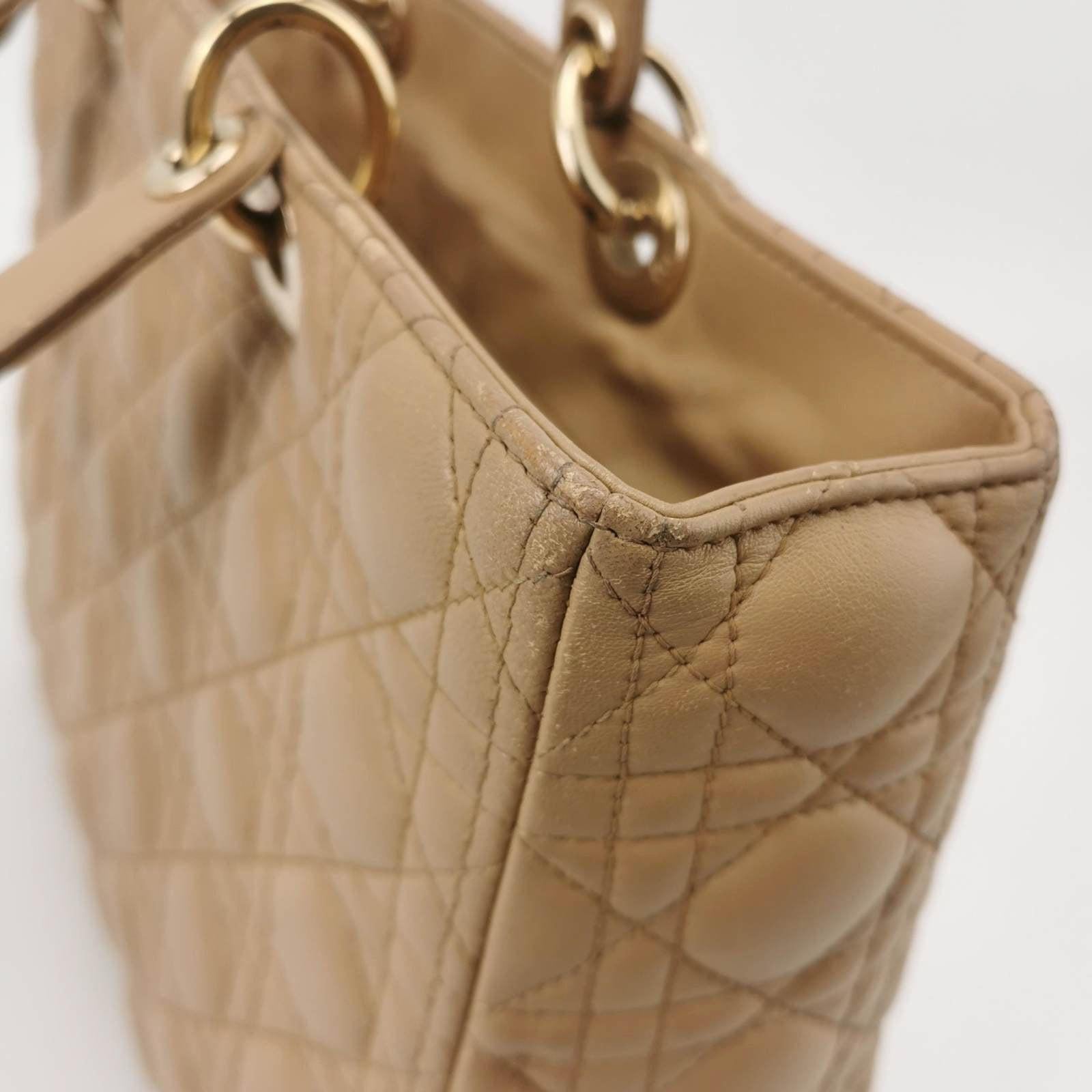 Lady Dior Large Bag Beige Lambskin Cannage Leather For Sale 7