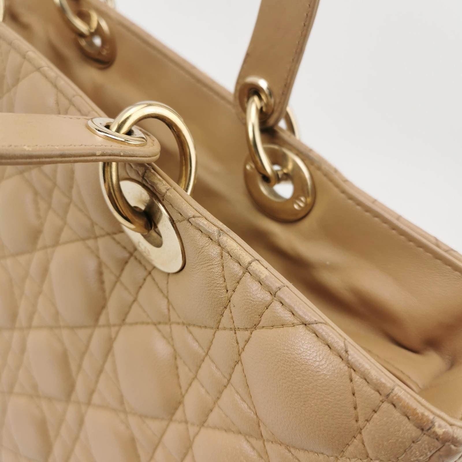 Lady Dior Large Bag Beige Lambskin Cannage Leather For Sale 8