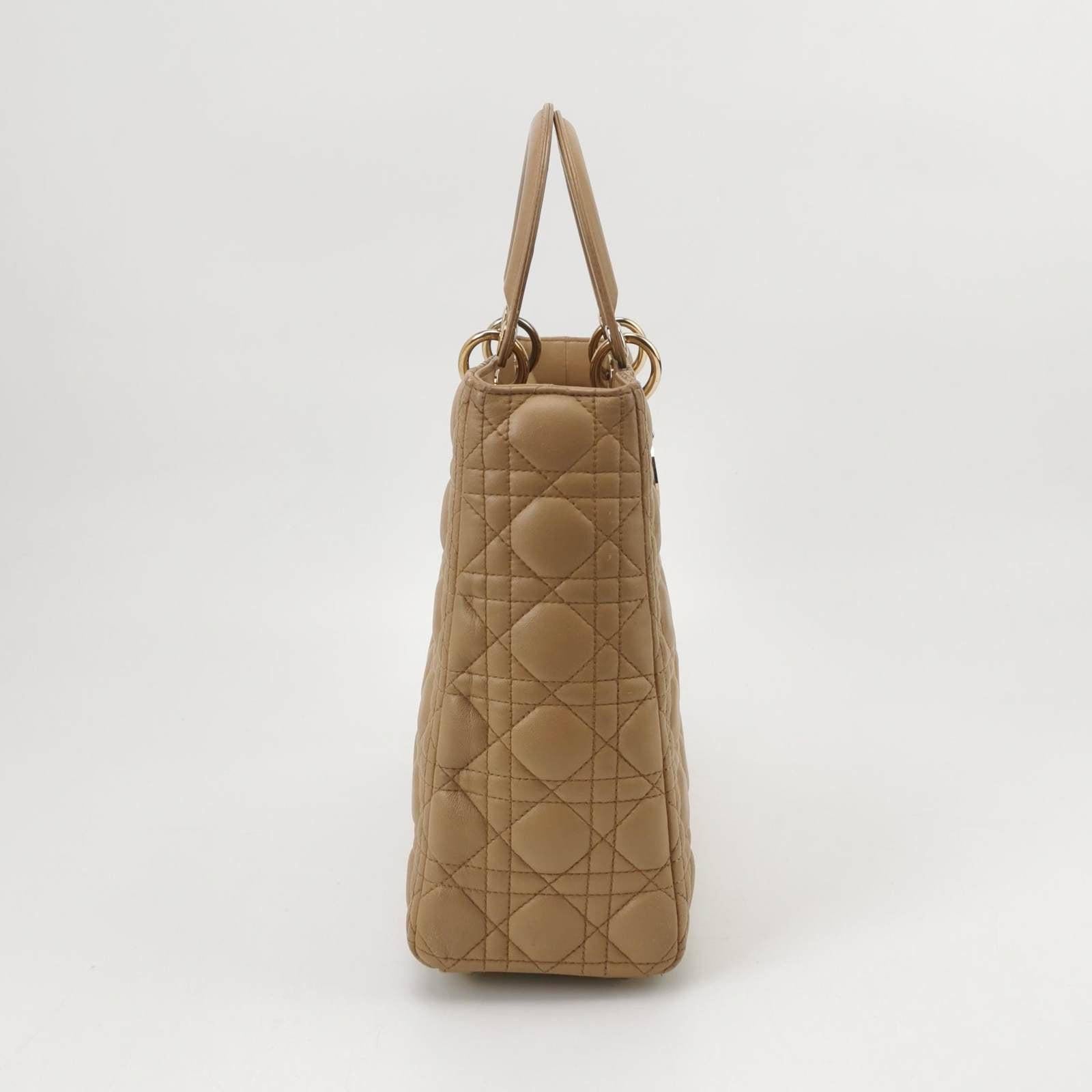 Lady Dior Large Bag Beige Lambskin Cannage Leather In Good Condition For Sale In AUBERVILLIERS, FR
