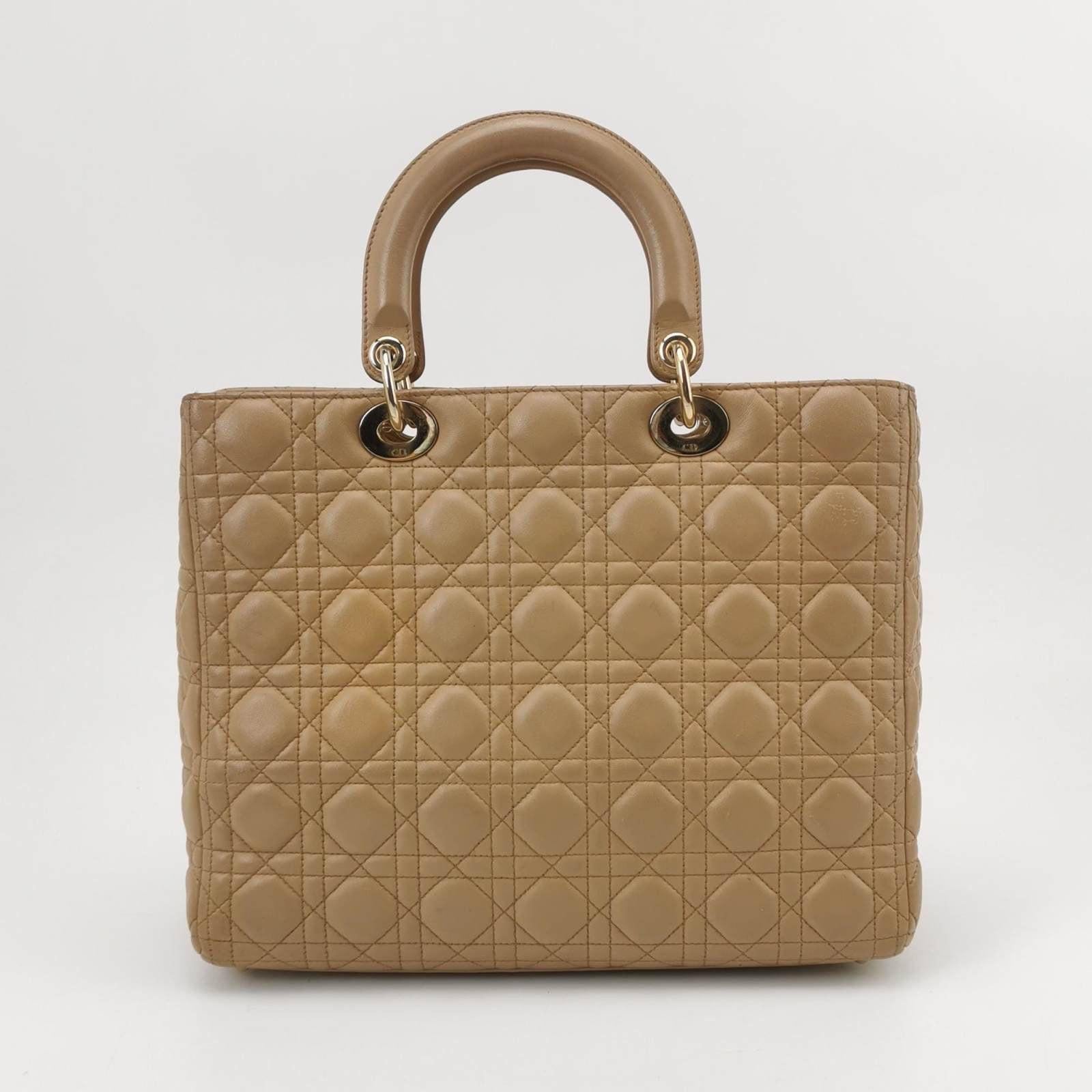 Women's Lady Dior Large Bag Beige Lambskin Cannage Leather For Sale