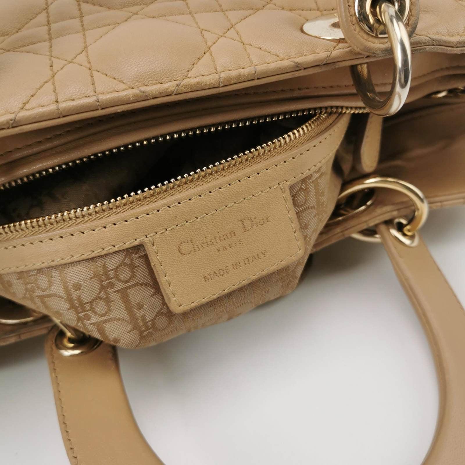 Lady Dior Large Bag Beige Lambskin Cannage Leather For Sale 3