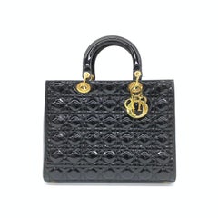 Lady Dior Large Black Patent Leather Gold Hardware
